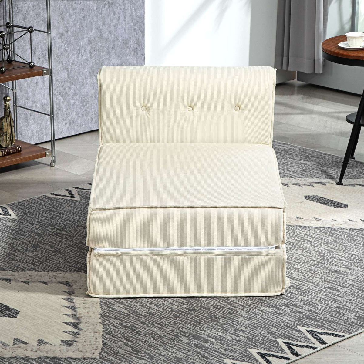 Floor sofa 2-in-1 folding sofa bed with corduroy look, upholstered sofa bed can hold up to 240 kg for living room, bedroom, cream white