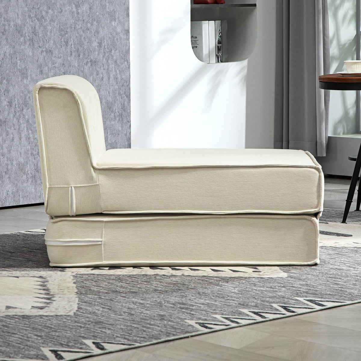 Floor sofa 2-in-1 folding sofa bed with corduroy look, upholstered sofa bed can hold up to 240 kg for living room, bedroom, cream white