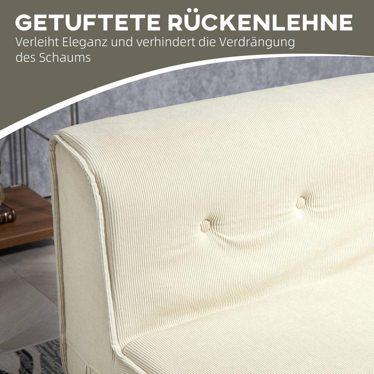 Floor sofa 2-in-1 folding sofa bed with corduroy look, upholstered sofa bed can hold up to 240 kg for living room, bedroom, cream white