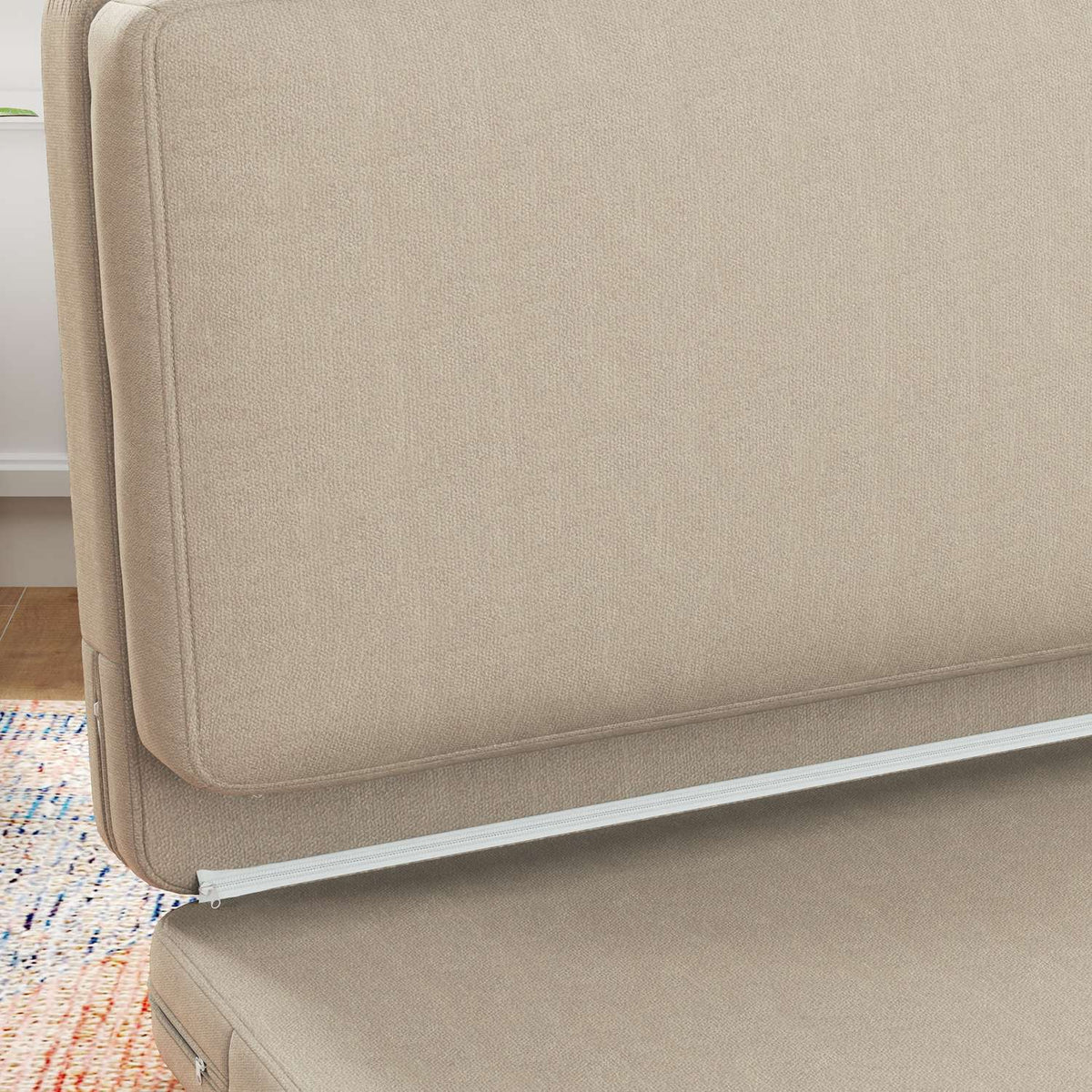 Floor sofa 3-in-1 folding sofa bed with velvet look, padded sofa bed can hold up to 240 kg for bedroom, living room, beige