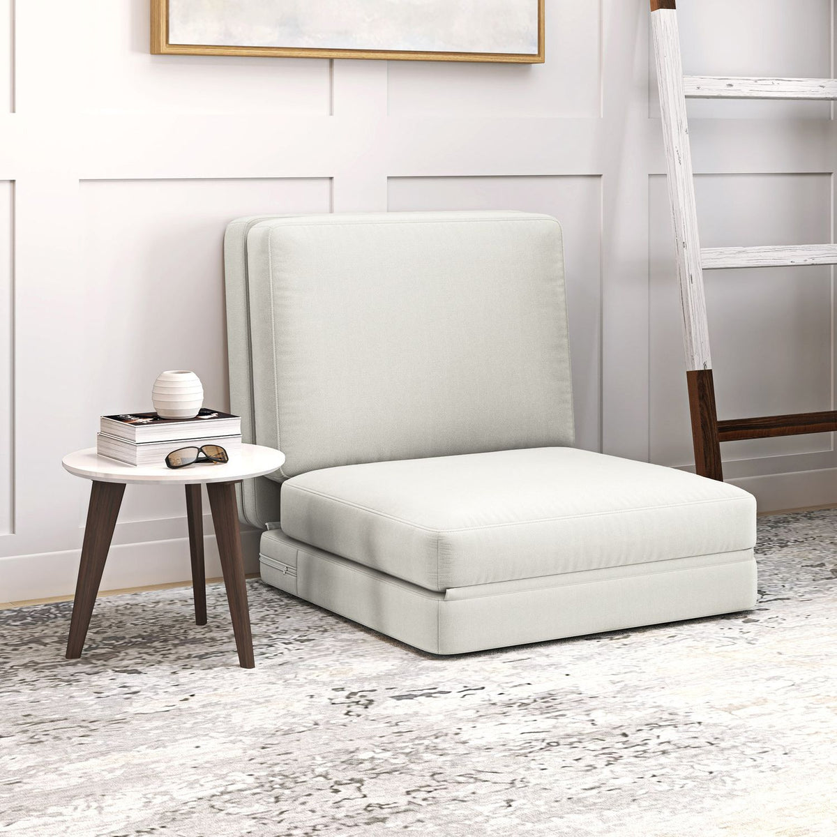 Floor sofa 3-in-1 folding sofa bed with velvet look, upholstered sofa bed can hold up to 240 kg, for bedroom, living room, cream white