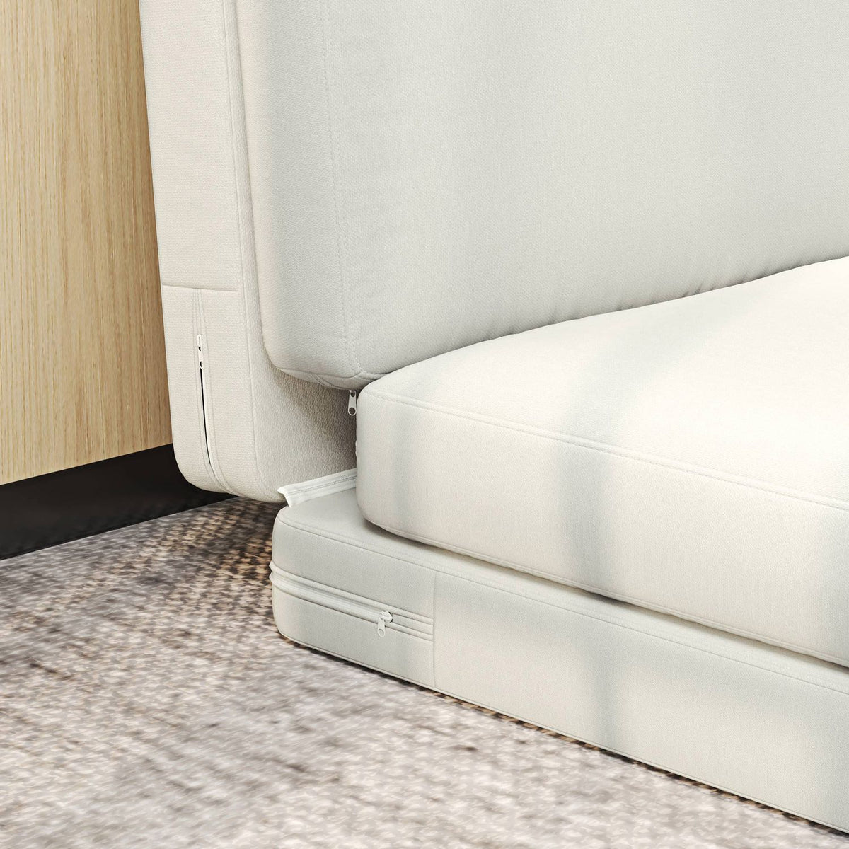 Floor sofa 3-in-1 folding sofa bed with velvet look, upholstered sofa bed can hold up to 240 kg, for bedroom, living room, cream white