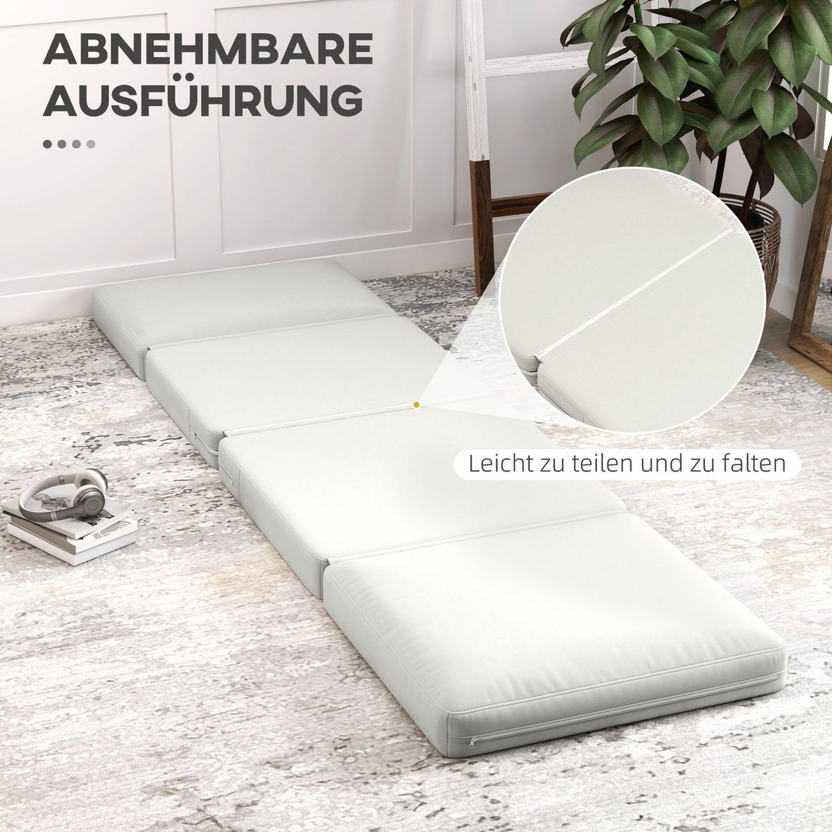 Floor sofa 3-in-1 folding sofa bed with velvet look, upholstered sofa bed can hold up to 240 kg, for bedroom, living room, cream white