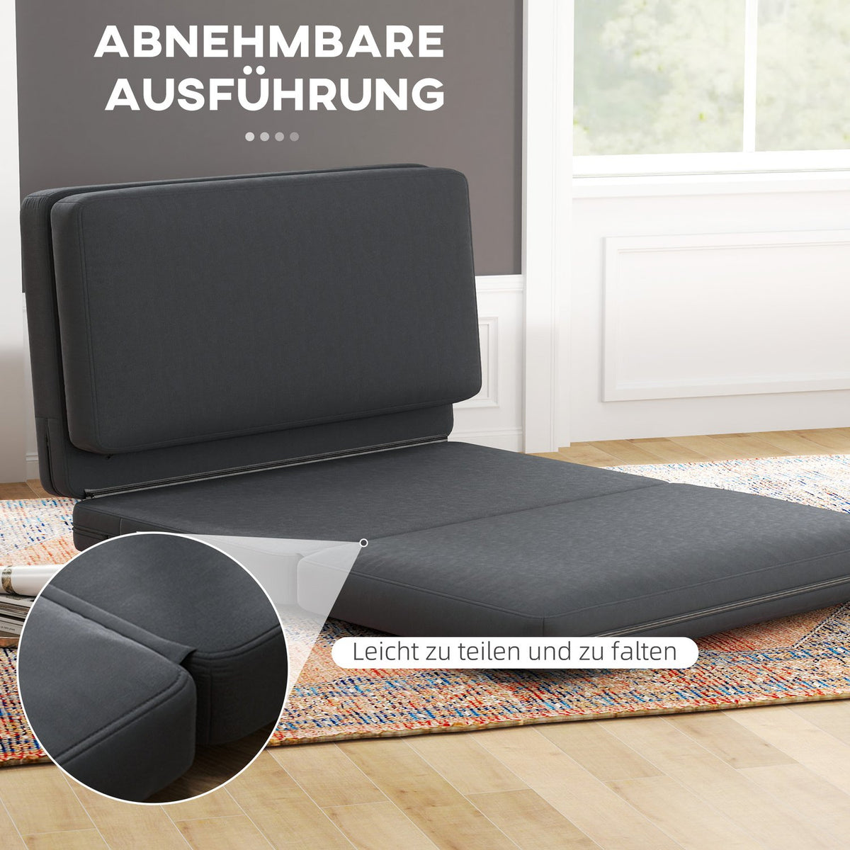 Floor sofa 3-in-1 folding sofa bed with velvet look, upholstered sofa bed can hold up to 240 kg for bedroom, living room, dark gray