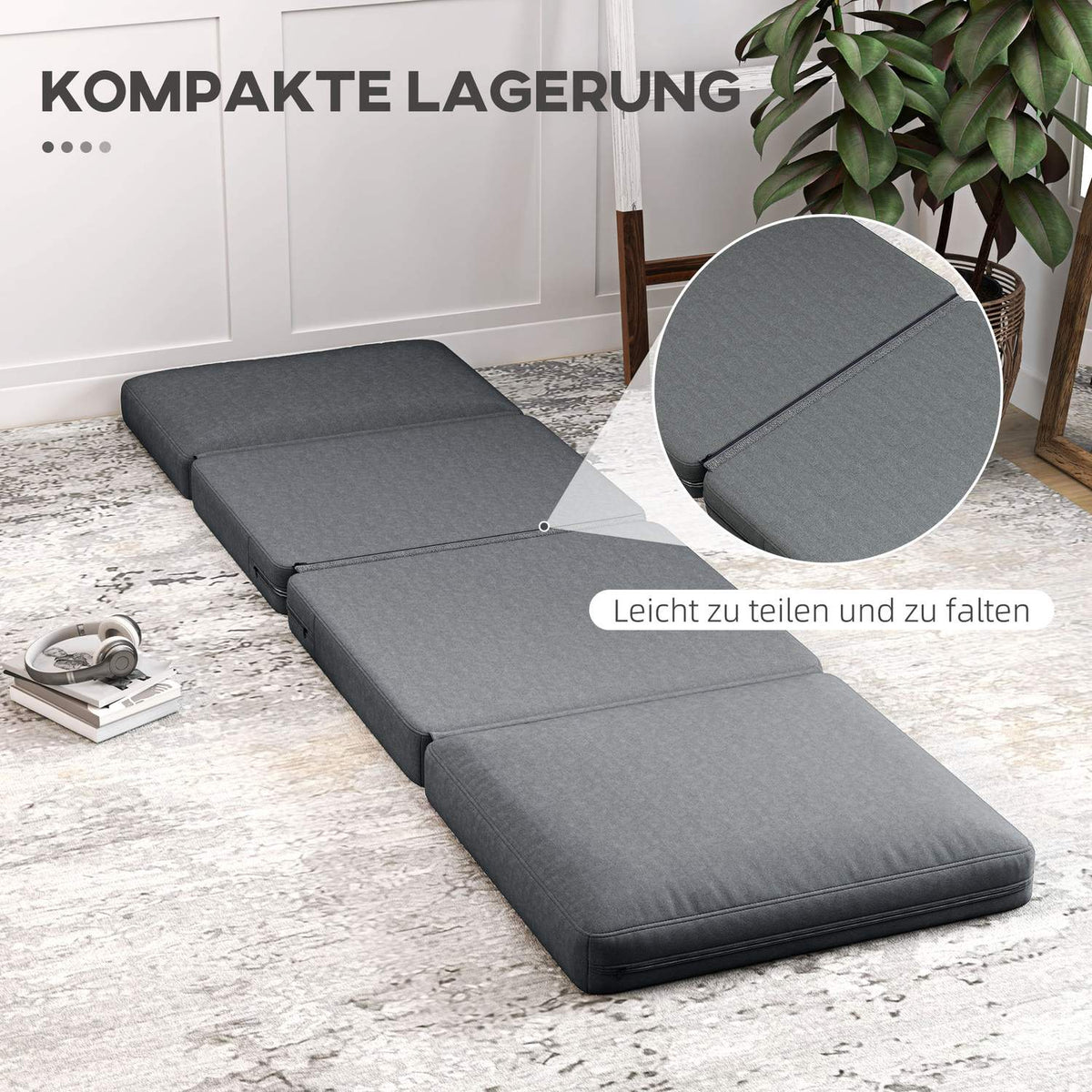 Floor sofa 3-in-1 folding sofa bed with velvet look, upholstered sofa bed can hold up to 240 kg, for bedroom, living room, dark gray