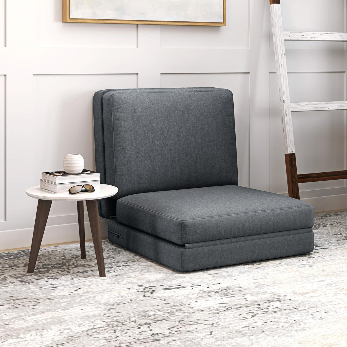 Floor sofa 3-in-1 folding sofa bed with velvet look, upholstered sofa bed can hold up to 240 kg, for bedroom, living room, dark gray