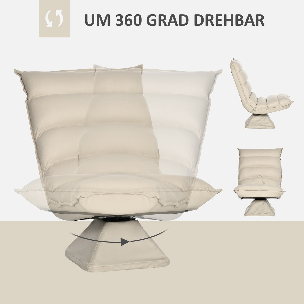 Floor sofa, floor chair with adjustable backrest, rotating meditation chair, relaxation chair for living room, office, beige, 62 x 70 x 95 cm