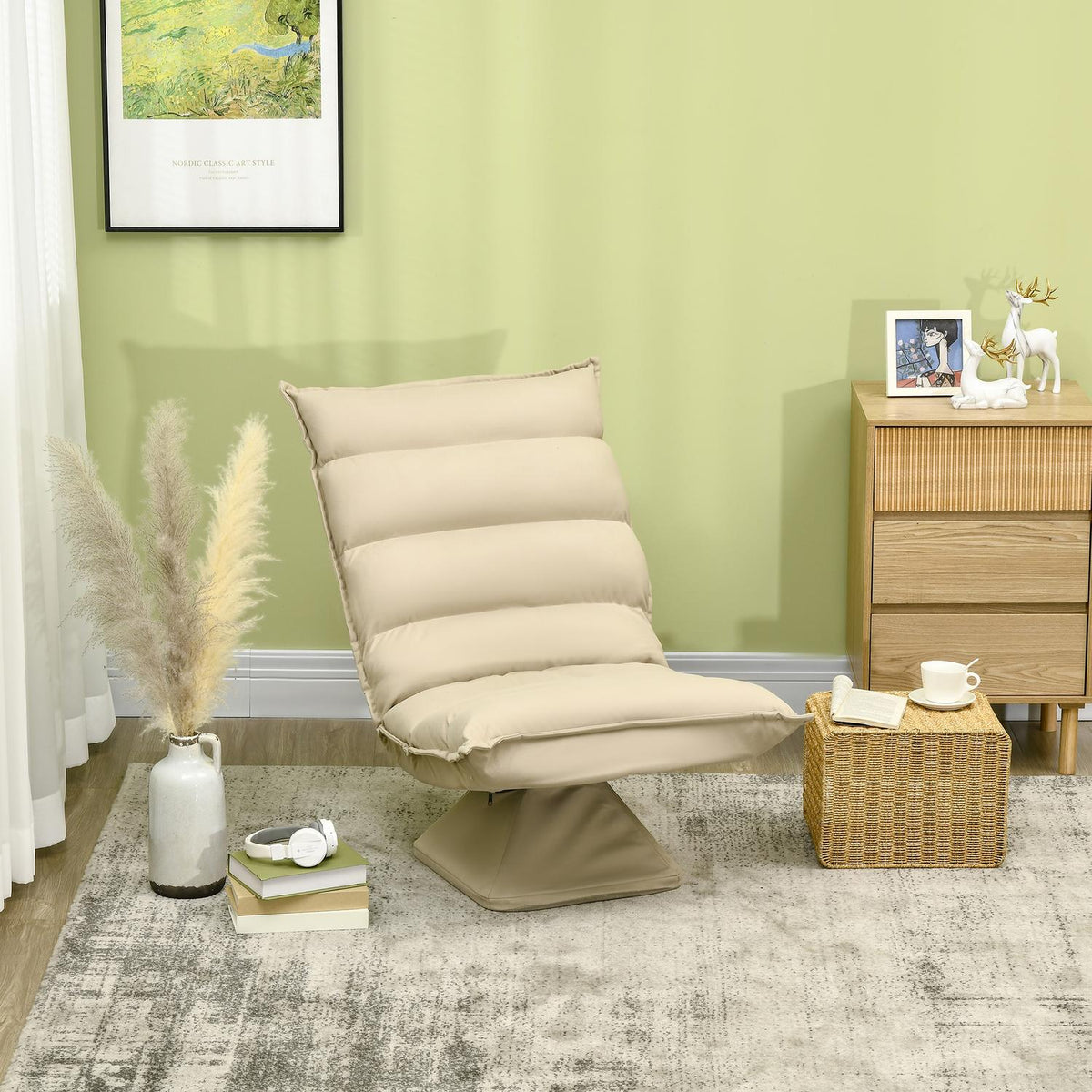 Floor sofa, floor chair with adjustable backrest, rotating meditation chair, relaxation chair for living room, office, beige, 62 x 70 x 95 cm