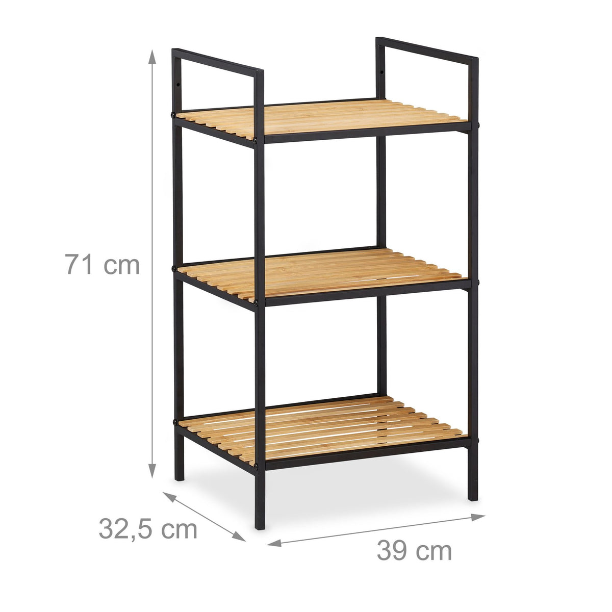 Floor standing shelf in bamboo and metal