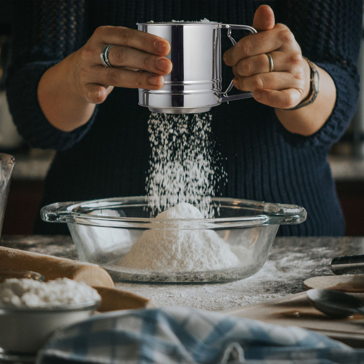 Flour sieve in stainless steel