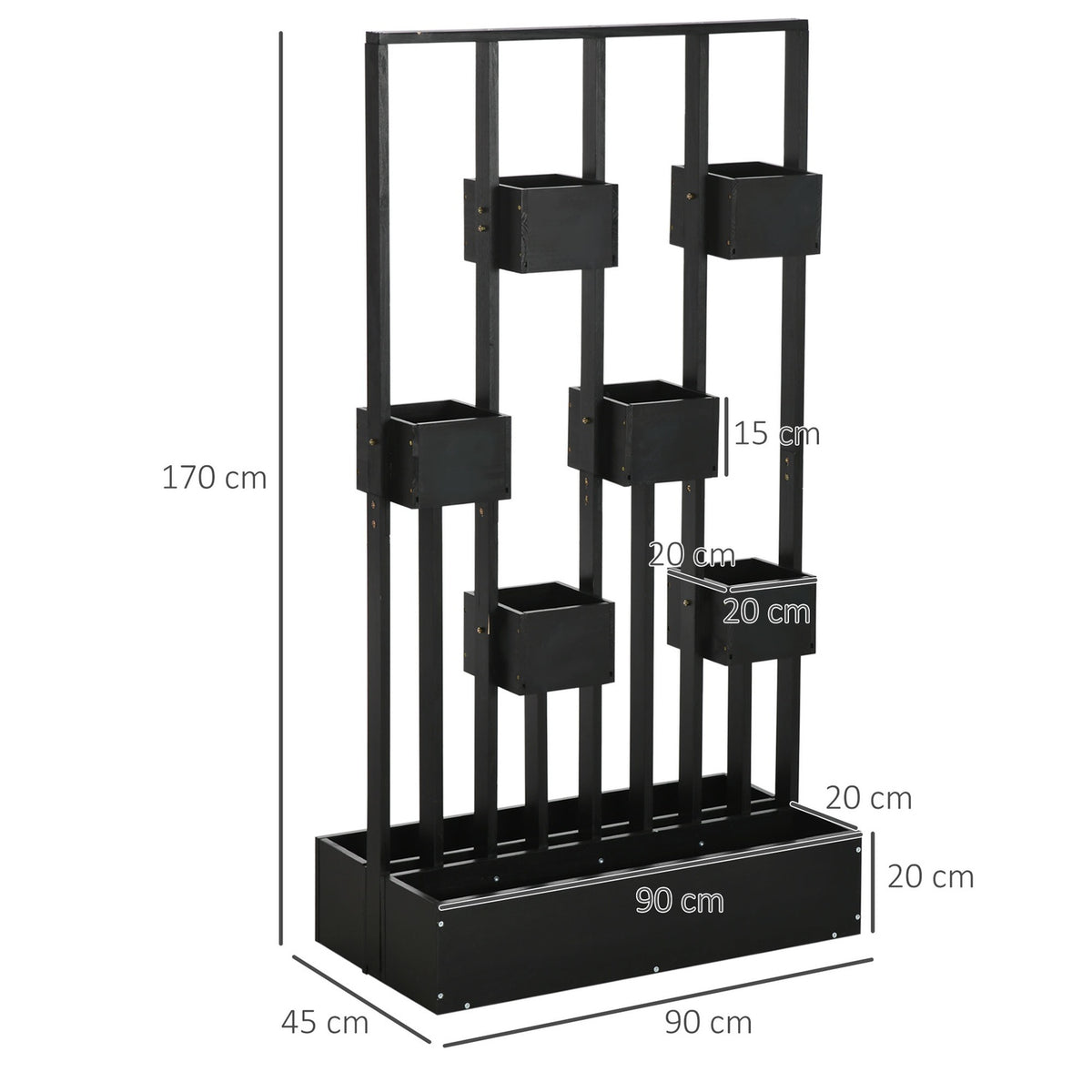 Flower Box, Raised Bed, Plant Box With Trellis, Modular Design, Wall Vegetable Bed For Patio, Solid Wood, Black, 90 X 45 X 170 Cm