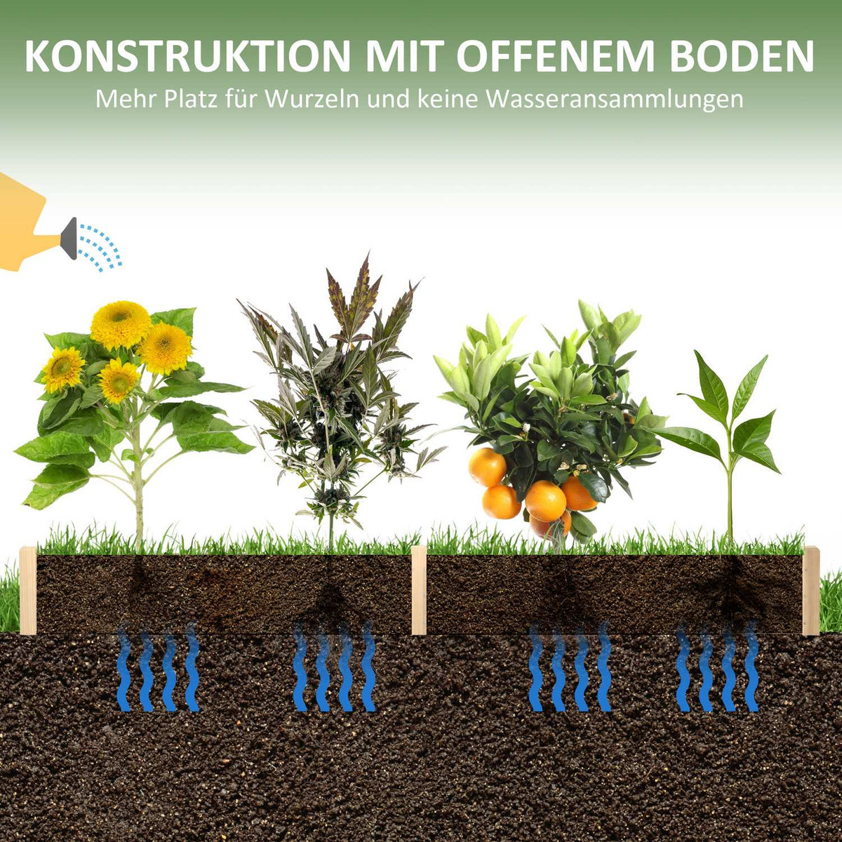 Flower Box Wooden Plant Box With 2 Areas For Vegetables & Herbs, Natural, 244X61.5X27Cm