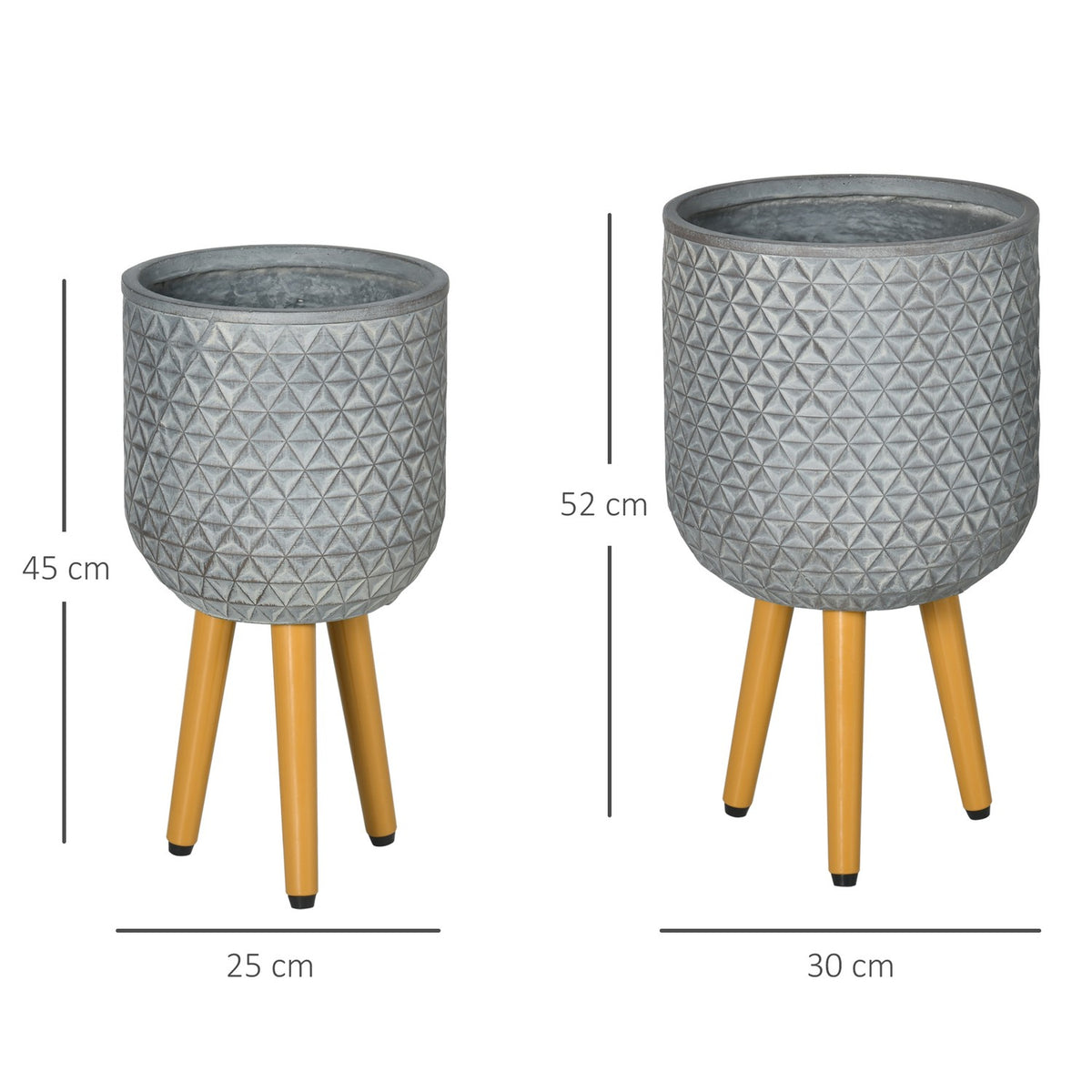 Flower Pots Set Of 2 Plant Pots With Removable Feet & Drainage Holes For Indoor & Outdoor Use Mgo Gray