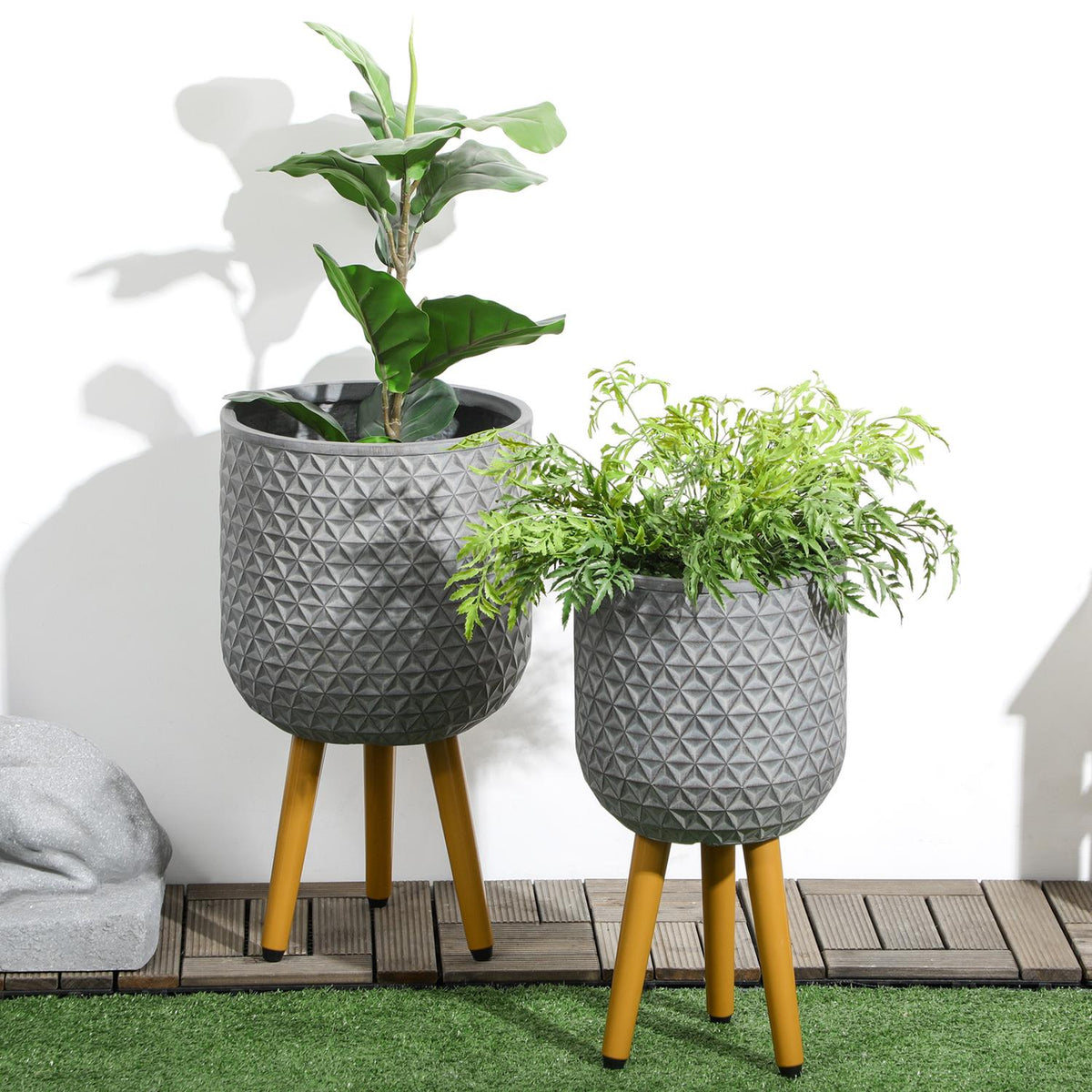 Flower Pots Set Of 2 Plant Pots With Removable Feet & Drainage Holes For Indoor & Outdoor Use Mgo Gray