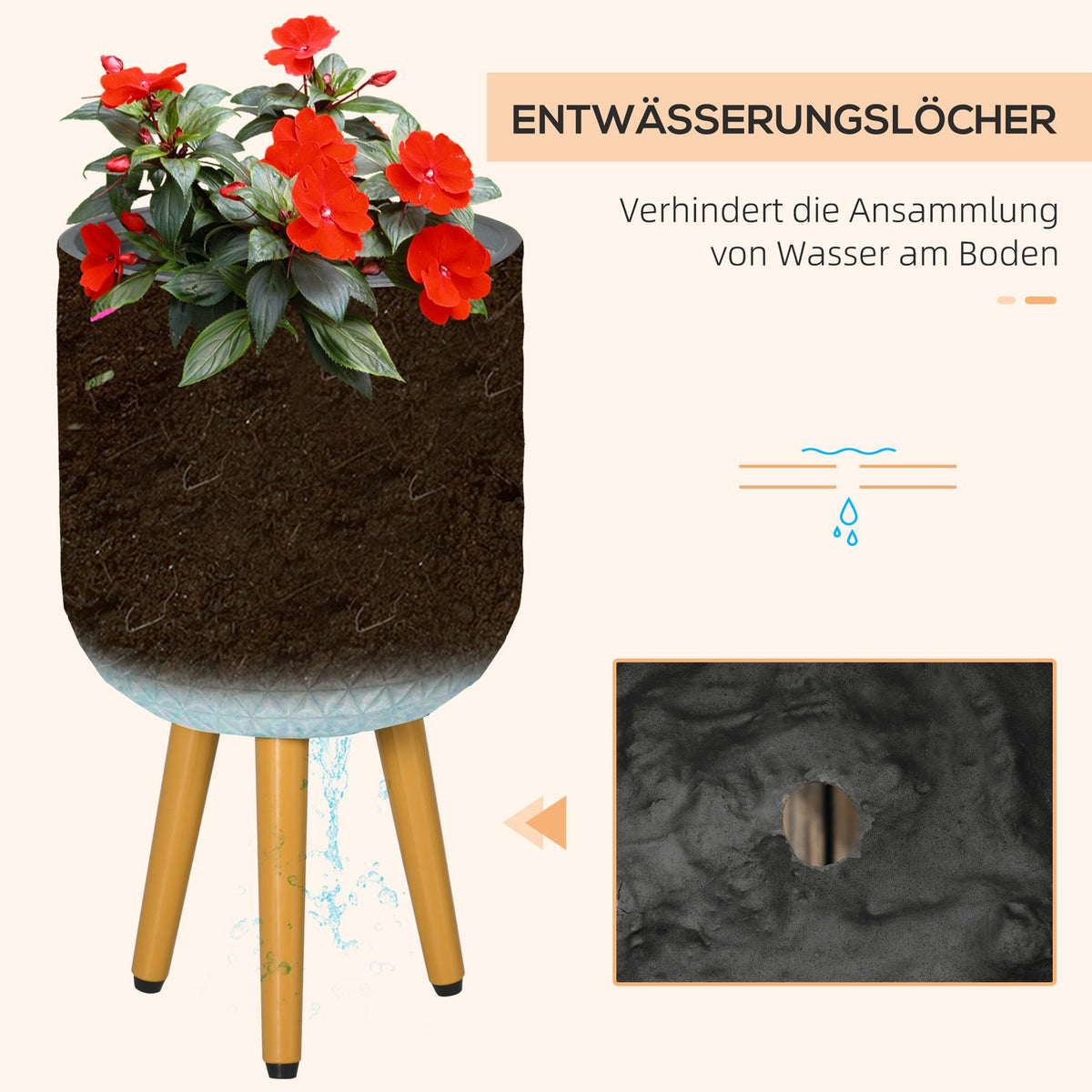 Flower Pots Set Of 2 Plant Pots With Removable Feet & Drainage Holes For Indoor & Outdoor Use Mgo Gray