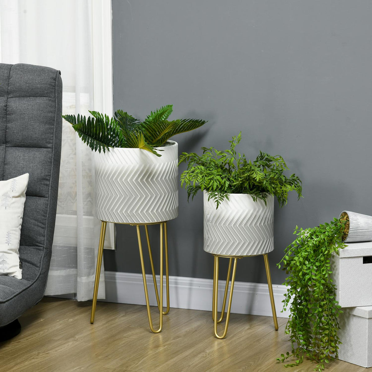 Flower Pots Set Of 2 Plant Stand Planter Frame Living Room Balcony Metal