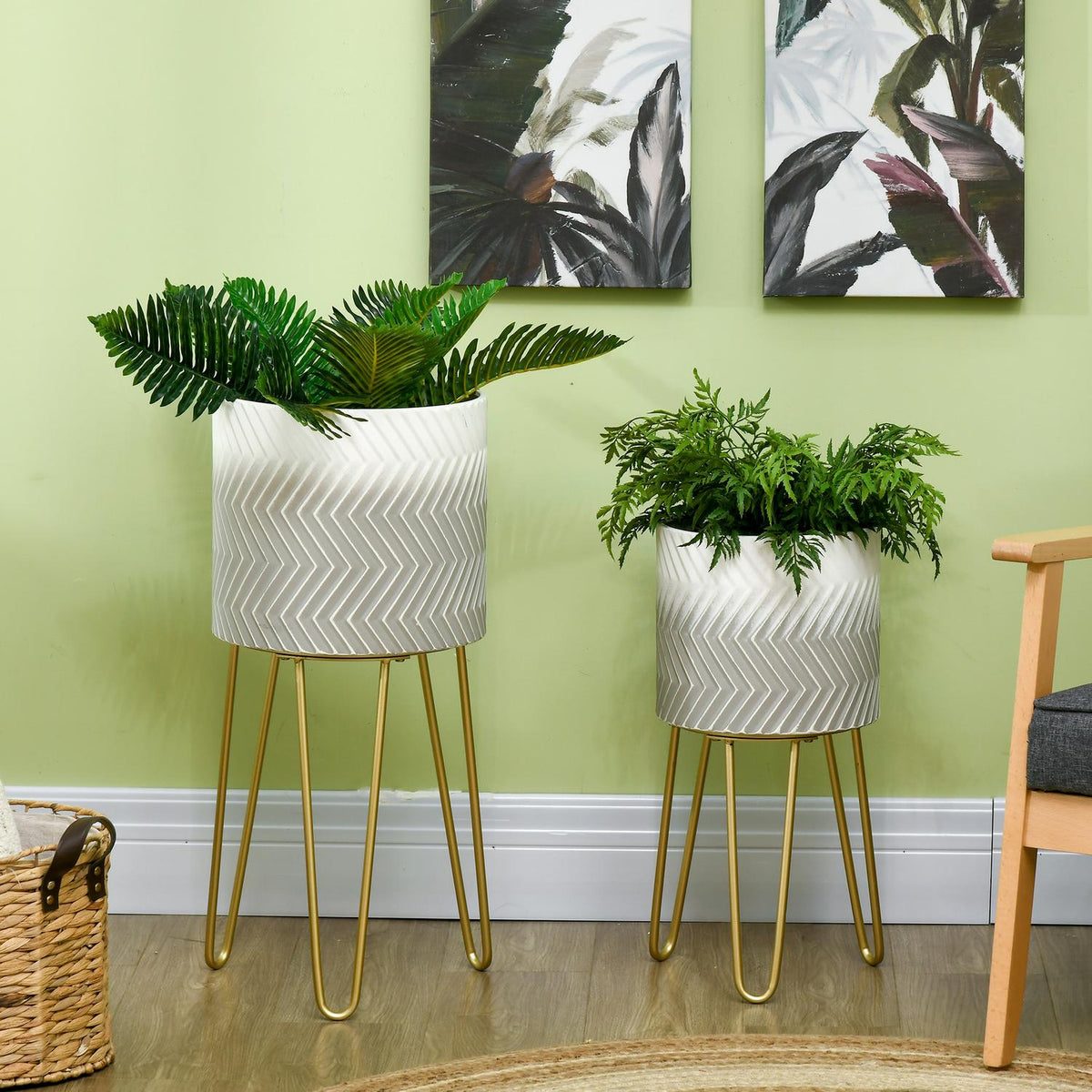 Flower Pots Set Of 2 Plant Stand Planter Frame Living Room Balcony Metal