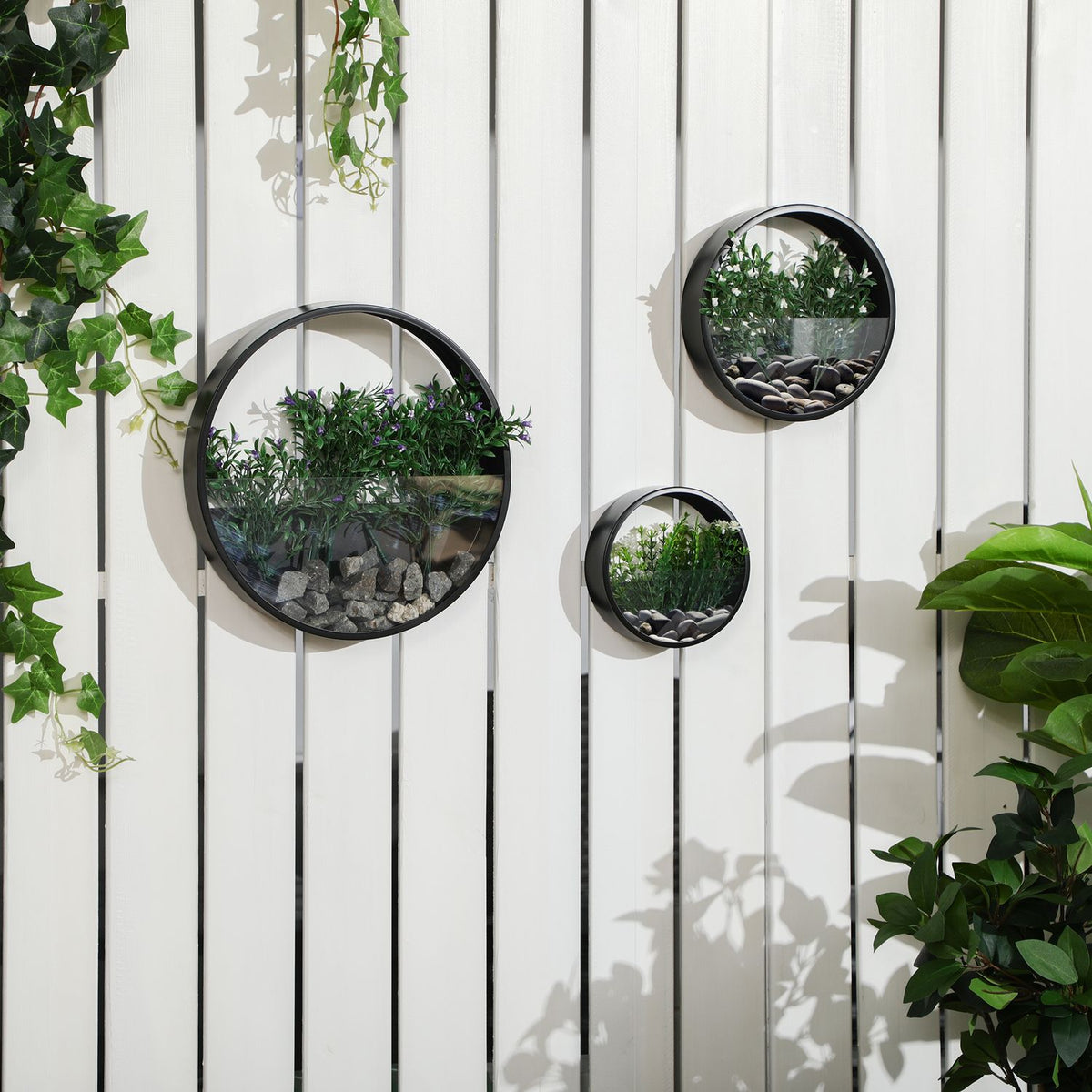 Flower Pots Set Of 3 Wall Planters Succulents Cacti Wall Vase Steel Black Garden Living Room