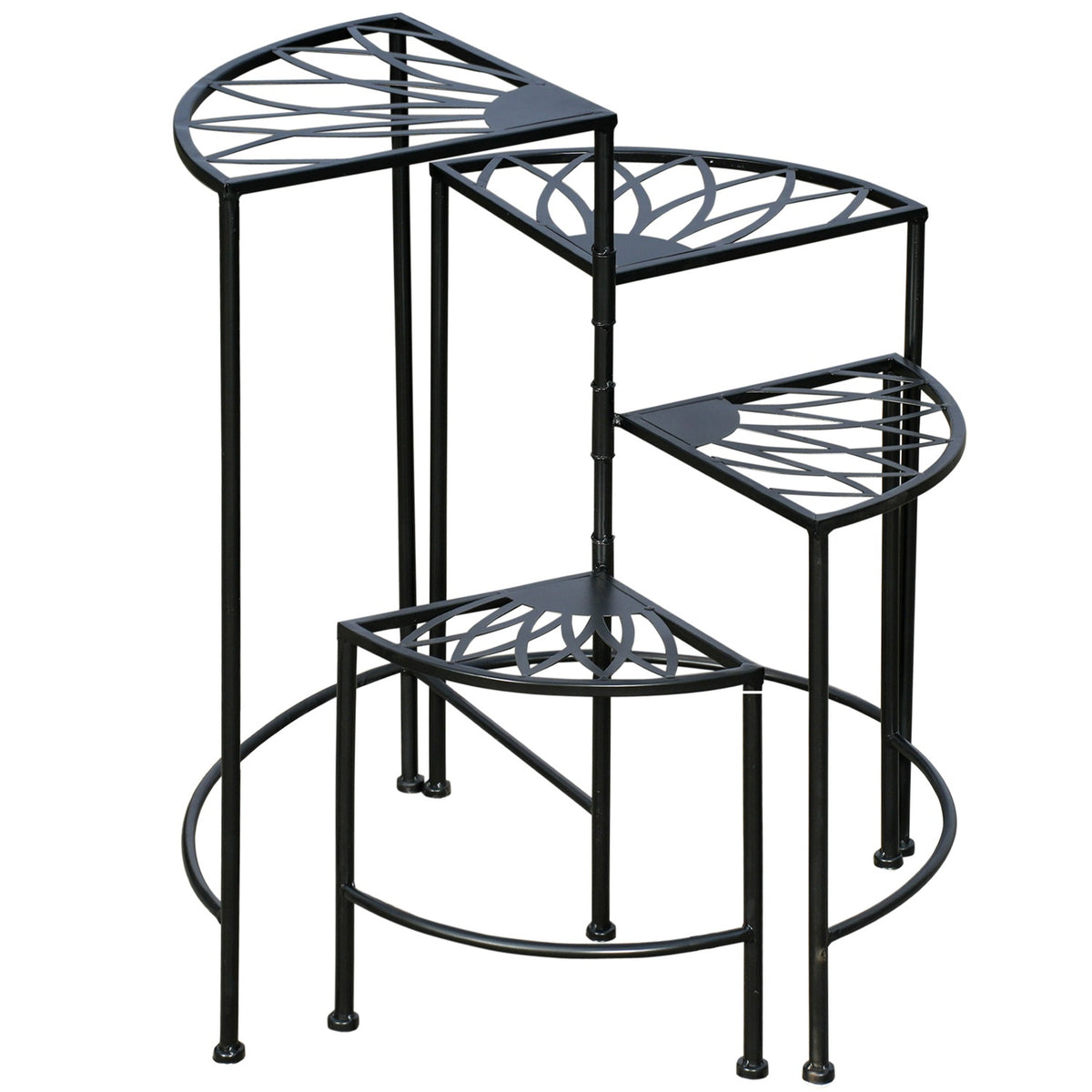 Flower Shelf Folding Plant Stairs with 4 Tiers, Steel, Black, 57 x 55 x 63 cm, for Garden & Balcony