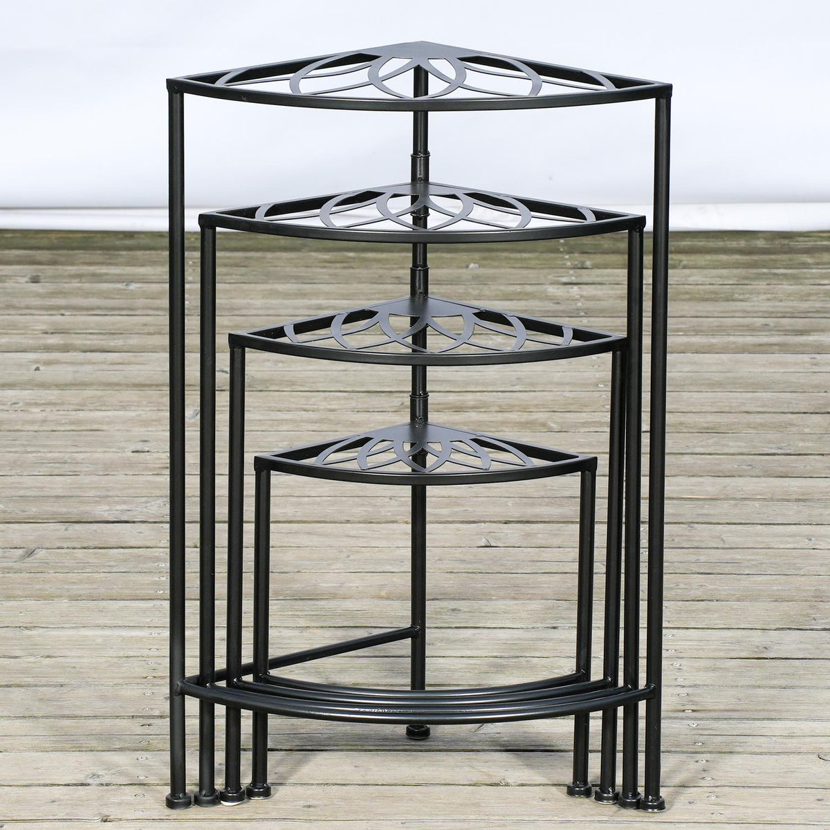 Flower Shelf Folding Plant Stairs with 4 Tiers, Steel, Black, 57 x 55 x 63 cm, for Garden & Balcony