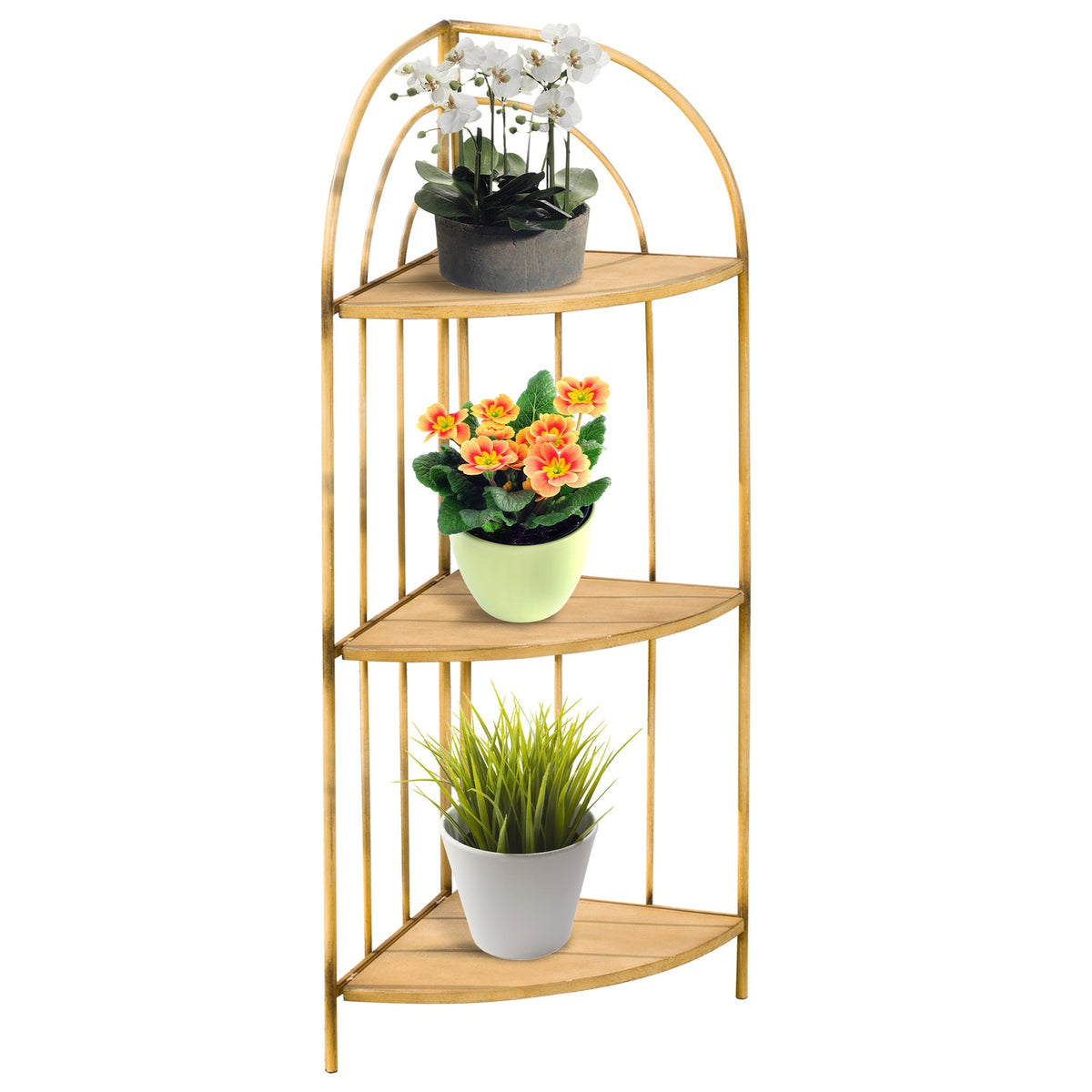 Flower Shelf, Folding Plant Stand With 3 Tiers, Corner Plant Stairs, Plant Shelf, Flower Stand, Metal, Brown, 36.5 X 36.5 X 108Cm