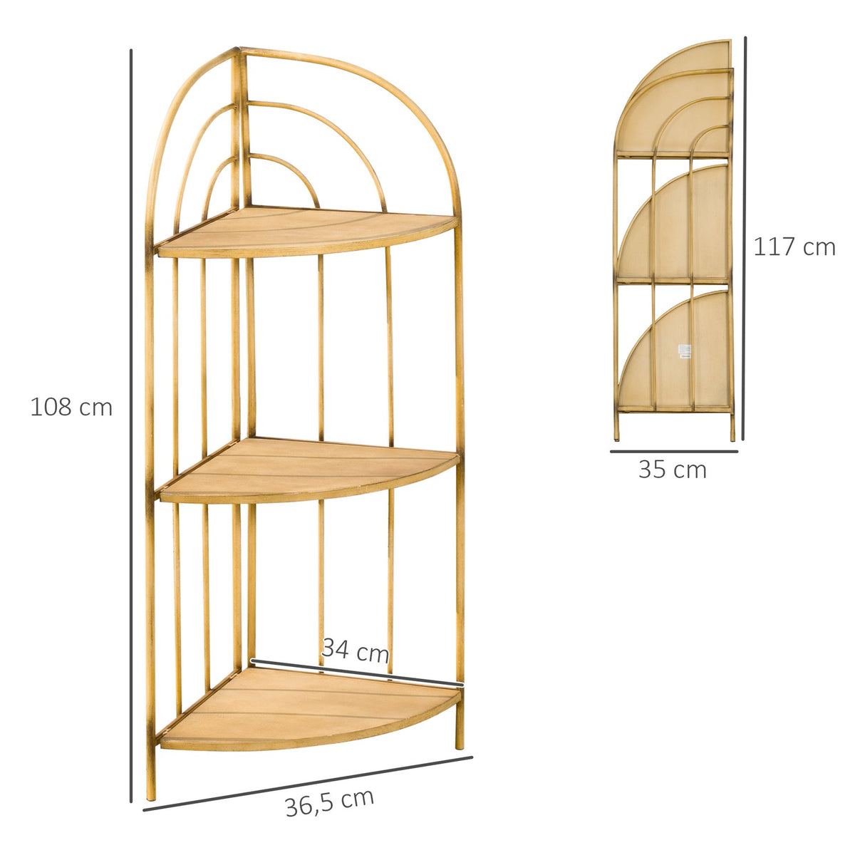 Flower Shelf, Folding Plant Stand With 3 Tiers, Corner Plant Stairs, Plant Shelf, Flower Stand, Metal, Brown, 36.5 X 36.5 X 108Cm