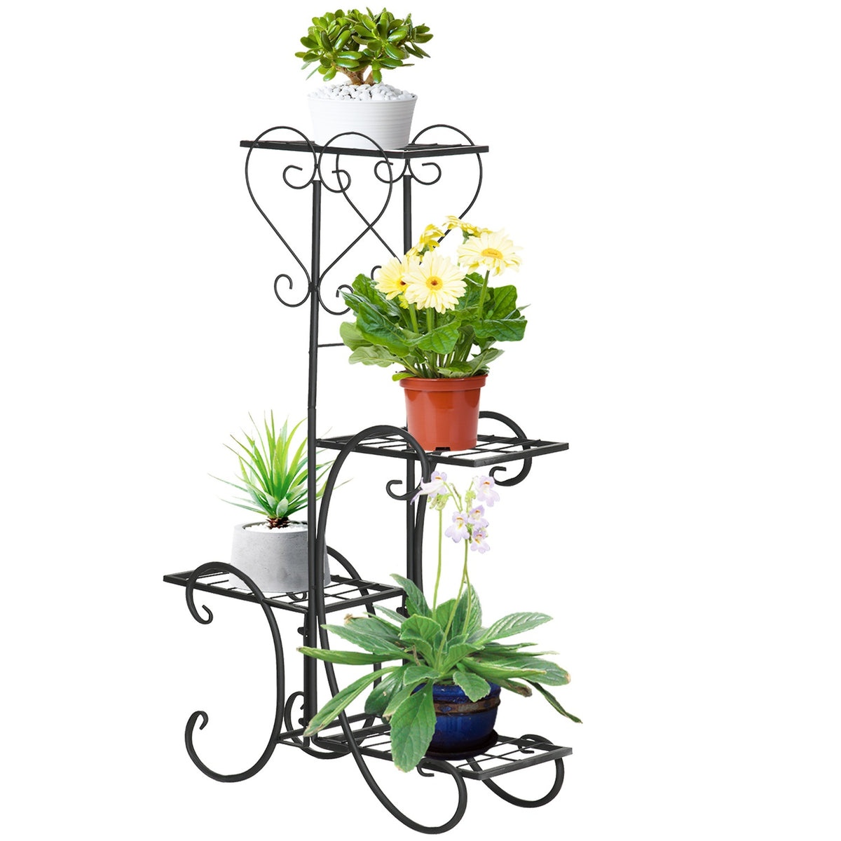 Flower Shelf Metal 4 Tier Plant Shelf For Garden & Balcony, Flower Stairs, Black, 45X24.5X80Cm
