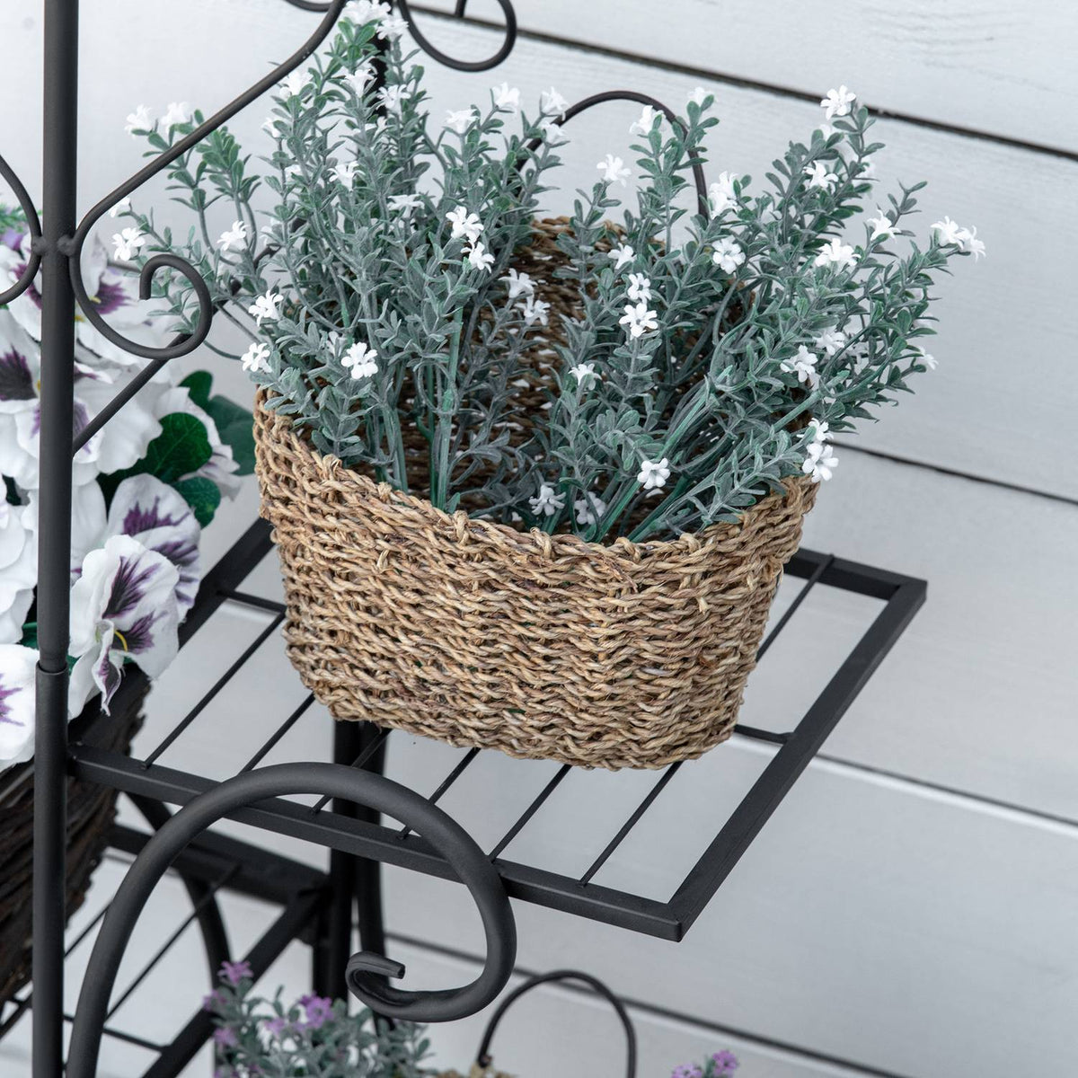 Flower Shelf Metal 4 Tier Plant Shelf For Garden & Balcony, Flower Stairs, Black, 45X24.5X80Cm