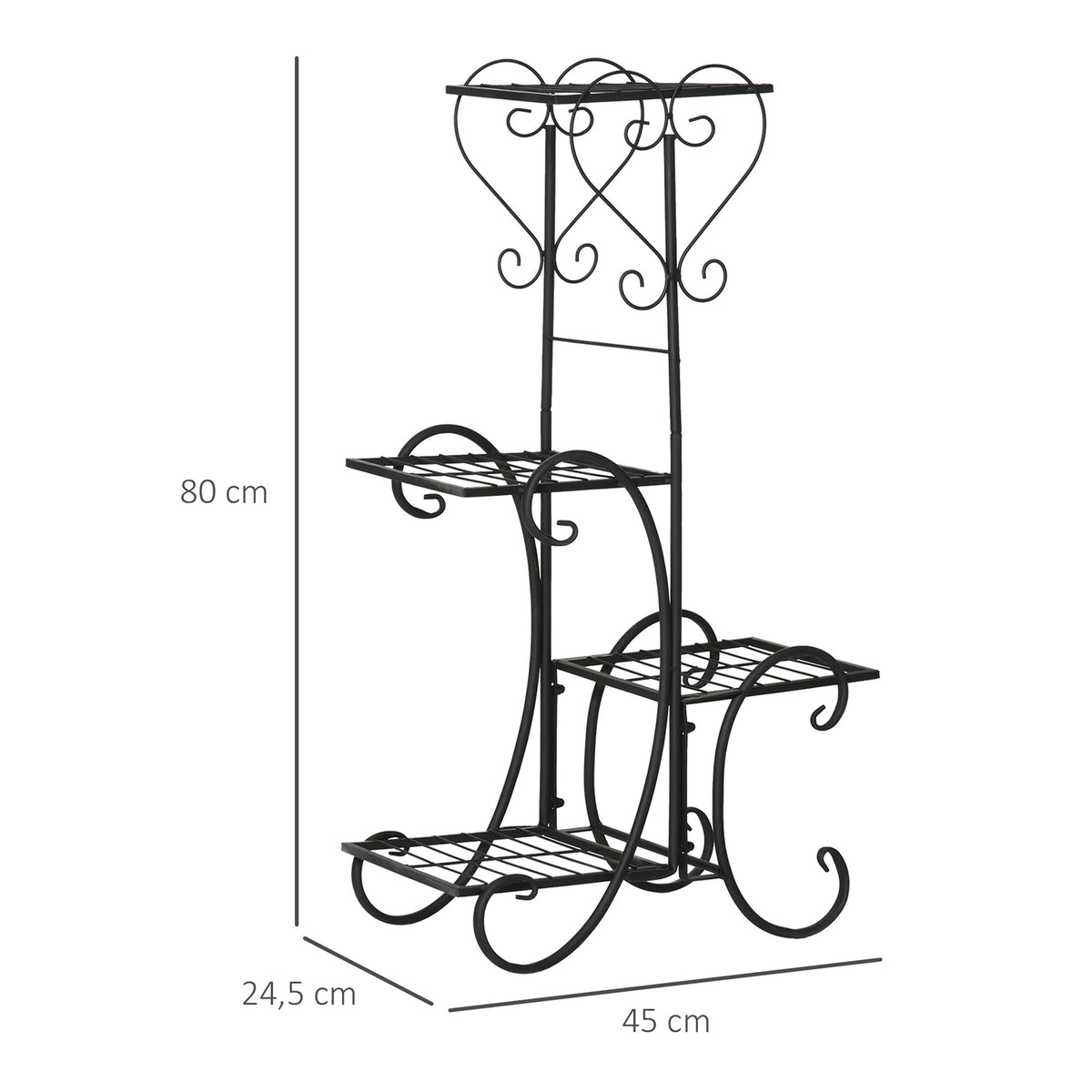 Flower Shelf Metal 4 Tier Plant Shelf For Garden & Balcony, Flower Stairs, Black, 45X24.5X80Cm