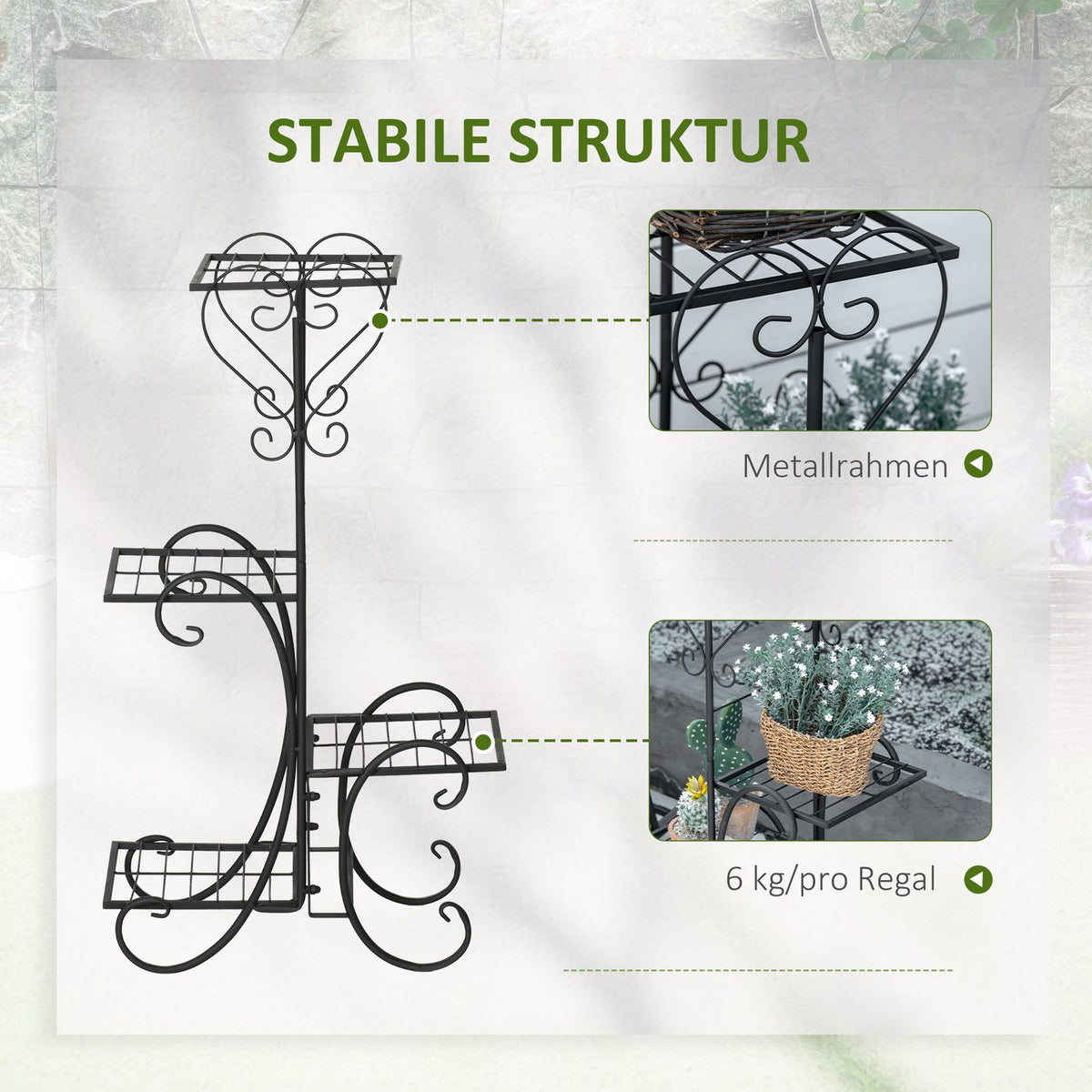 Flower Shelf Metal 4 Tier Plant Shelf For Garden & Balcony, Flower Stairs, Black, 45X24.5X80Cm