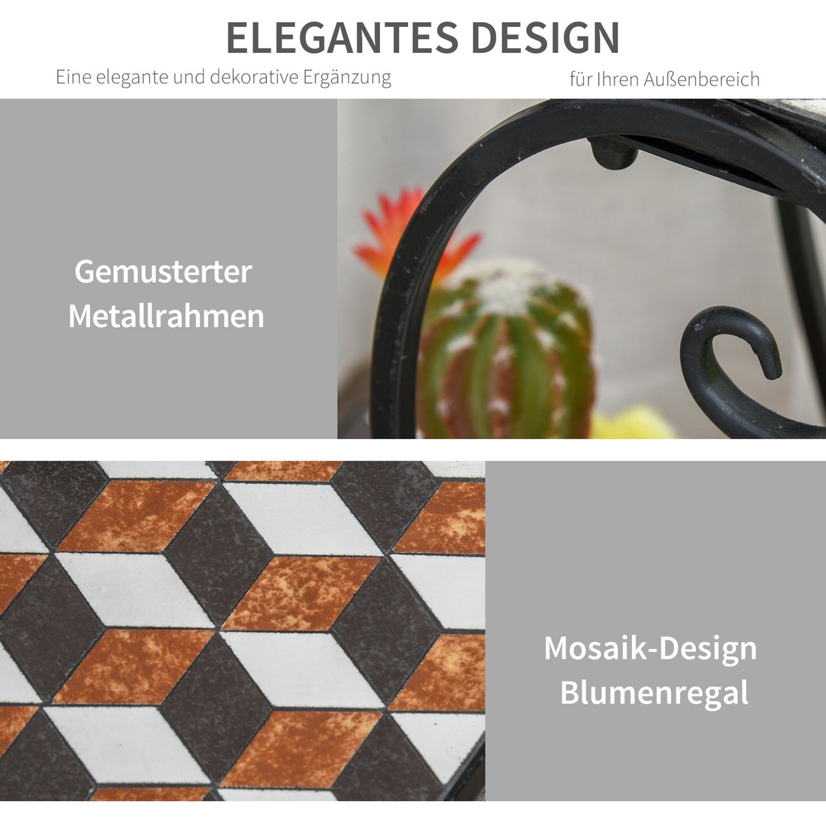 Flower Shelf Plant Stand With Mosaic Table Metal Indoor Outdoor Black