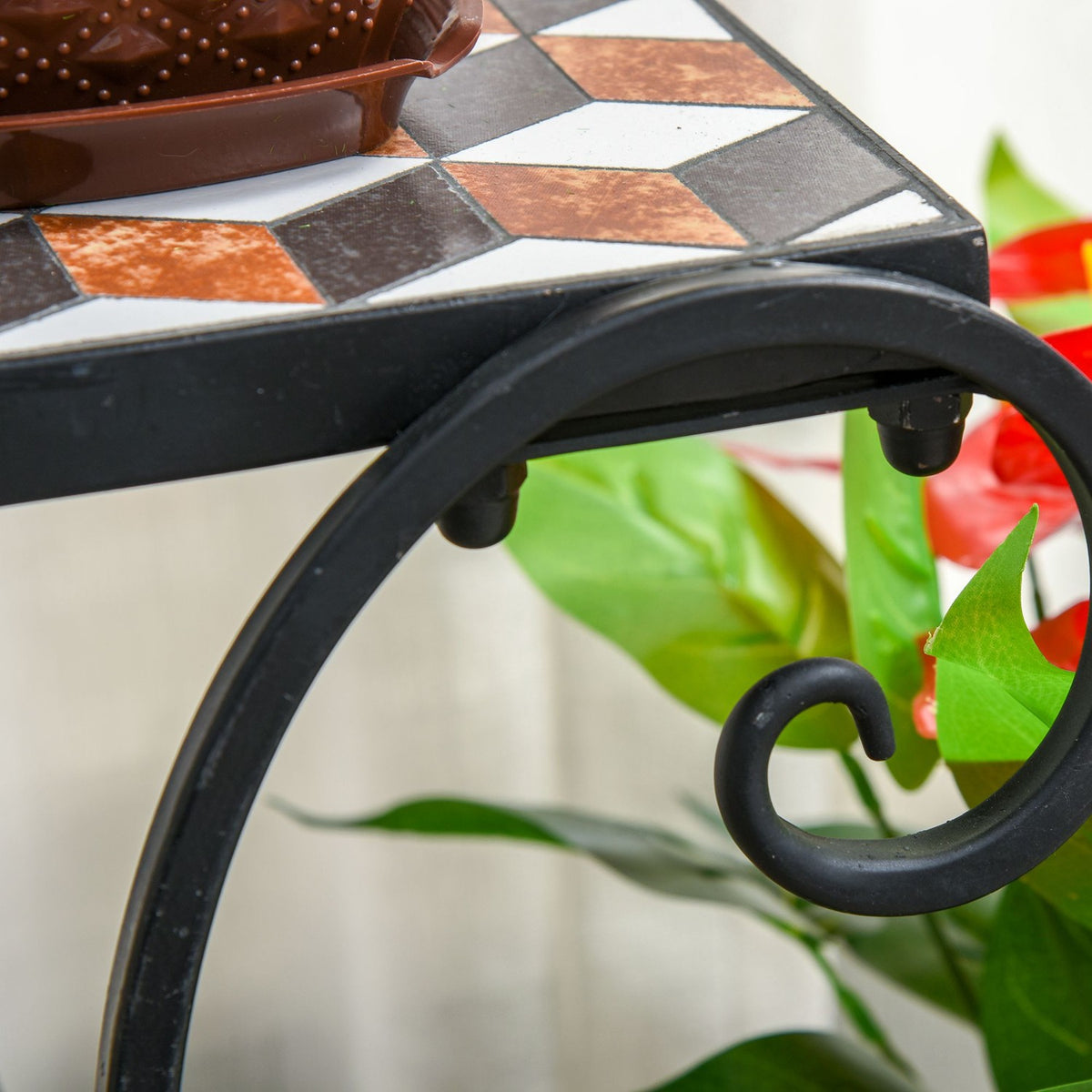 Flower Shelf Plant Stand With Mosaic Table Metal Indoor Outdoor Black