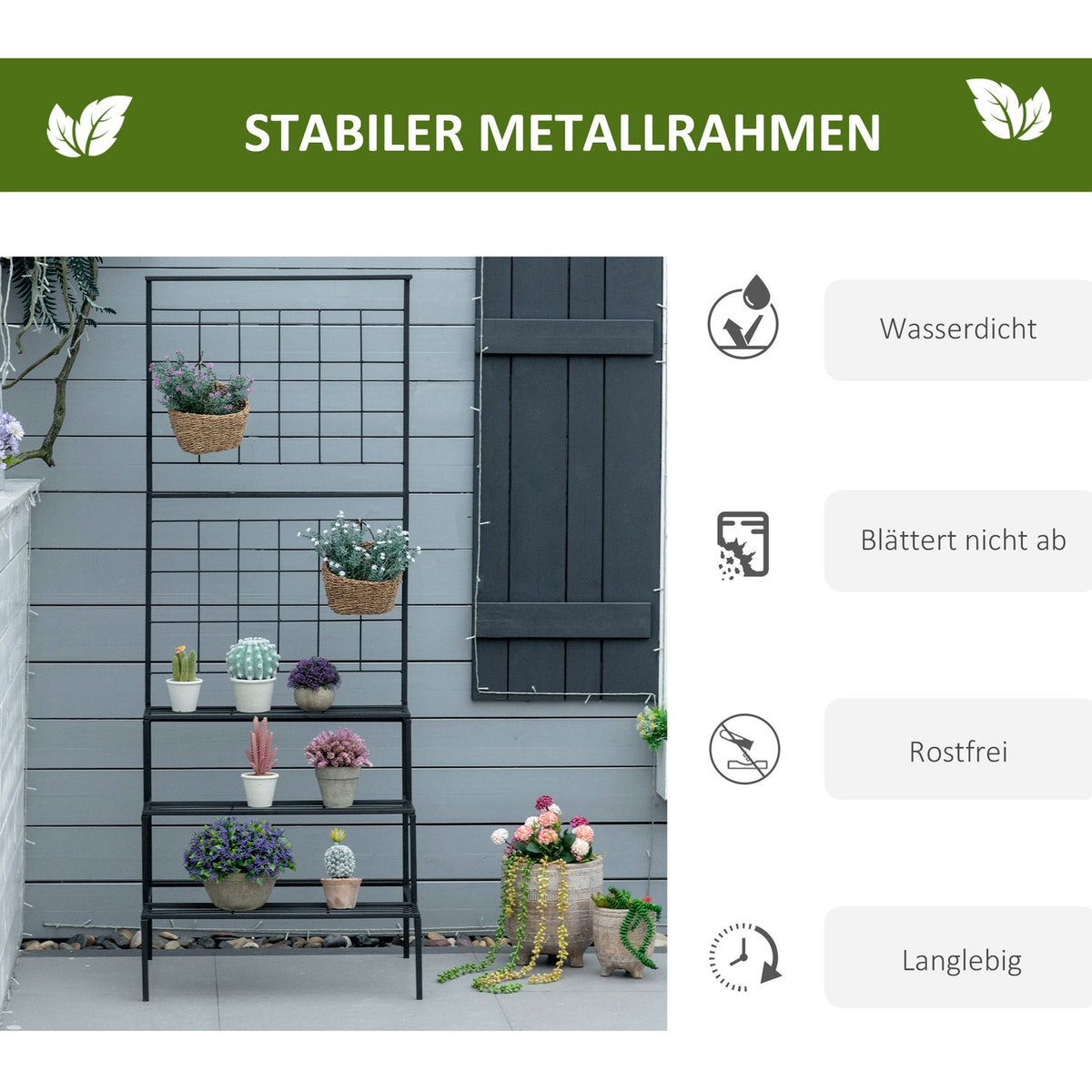Flower Stairs Metal 3 Steps Plant Stand For Indoor & Outdoor, Ladder Shelf, Black, 60.5X59.5X95.5Cm