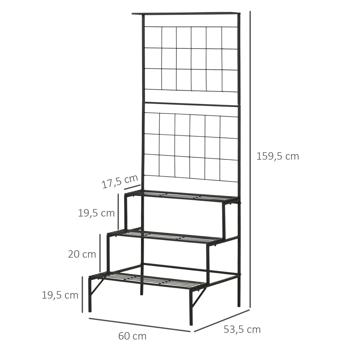 Flower Stairs Metal 3 Steps Plant Stand For Indoor & Outdoor, Ladder Shelf, Black, 60.5X59.5X95.5Cm