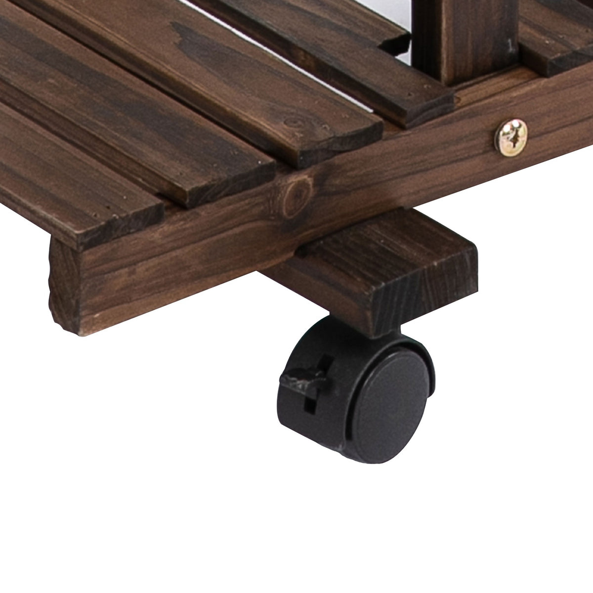 Flower Stand Plant Shelf, Four Tier Flower Shelf, Solid Wood, Charred, 123.5X33X80Cm