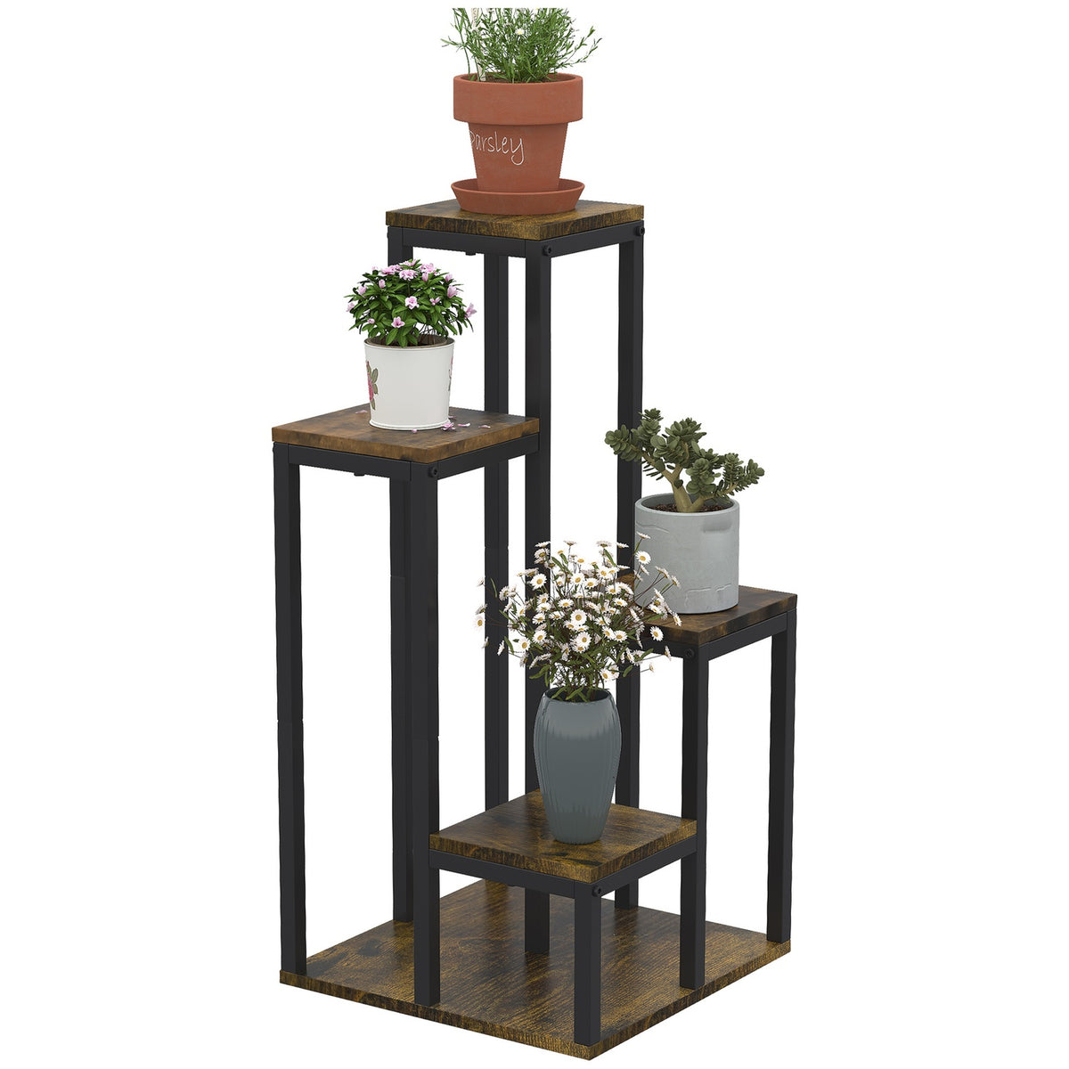 Flower Stand Plant Stand With 4 Tiers, Multifunctional Plant Shelf, Brown, 40X40X81Cm