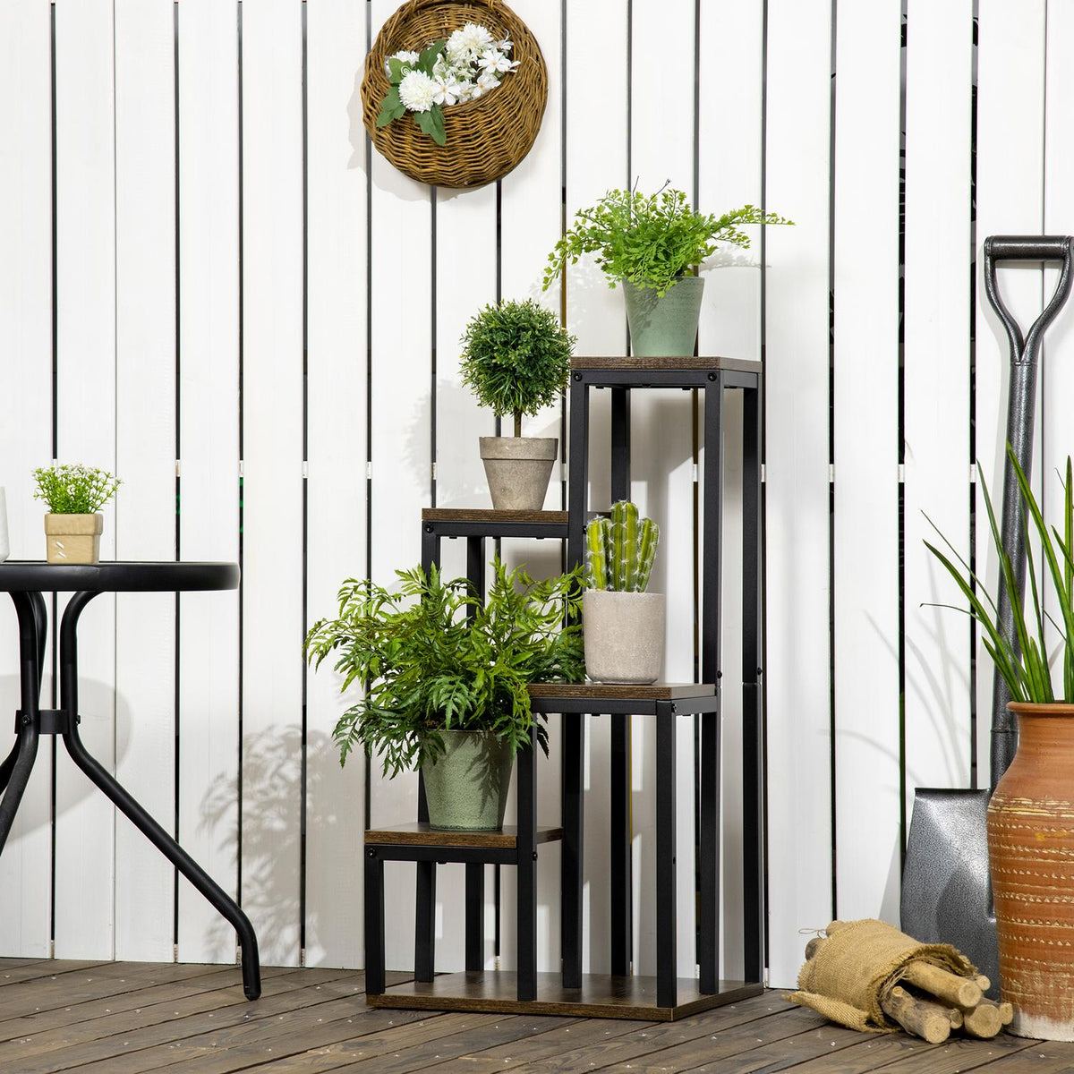 Flower Stand Plant Stand With 4 Tiers, Multifunctional Plant Shelf, Brown, 40X40X81Cm