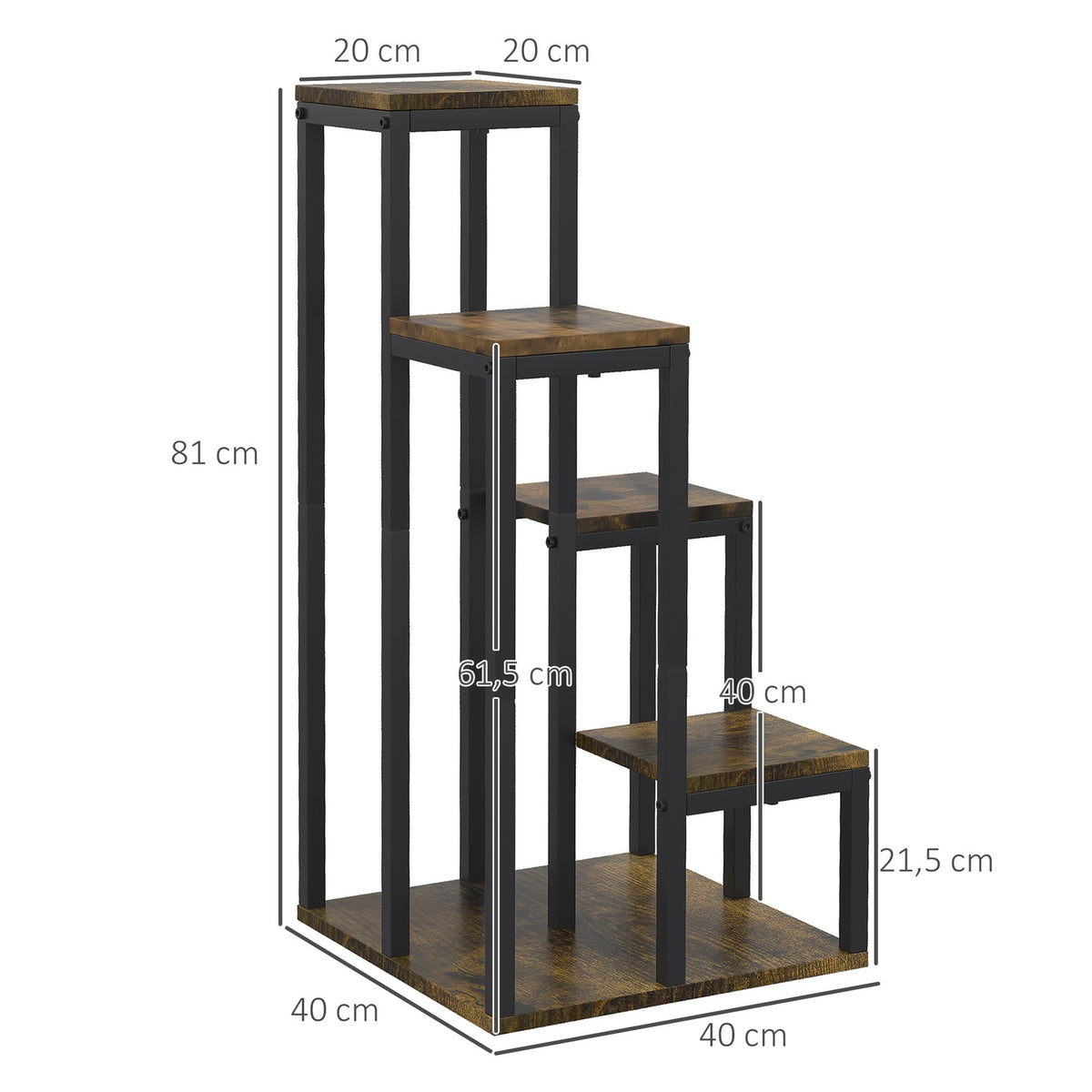 Flower Stand Plant Stand With 4 Tiers, Multifunctional Plant Shelf, Brown, 40X40X81Cm