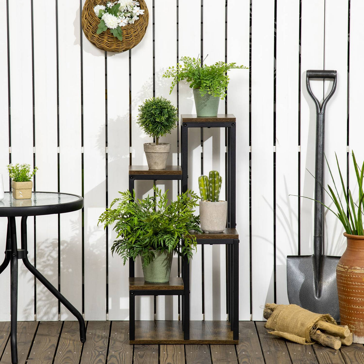 Flower Stand Plant Stand With 4 Tiers, Multifunctional Plant Shelf, Brown, 40X40X81Cm