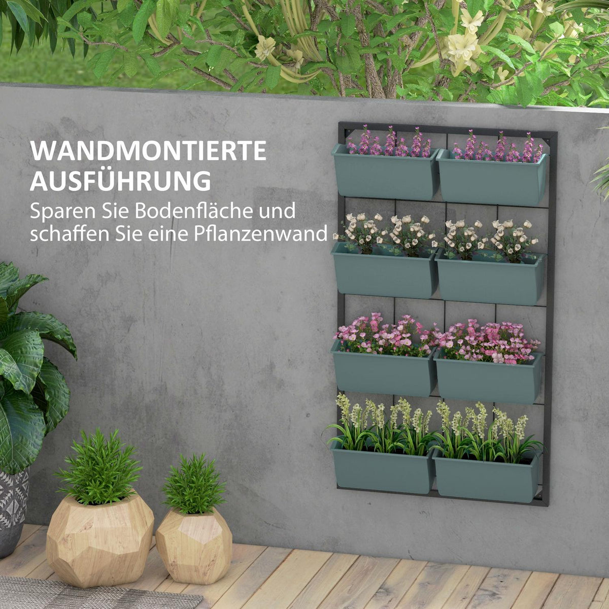 Flower Stand Plant Stand with 8 Pots Wall Mounted Plant Stairs Flower Shelf for Garden Dark Green 52.5 x 14 x 90 cm