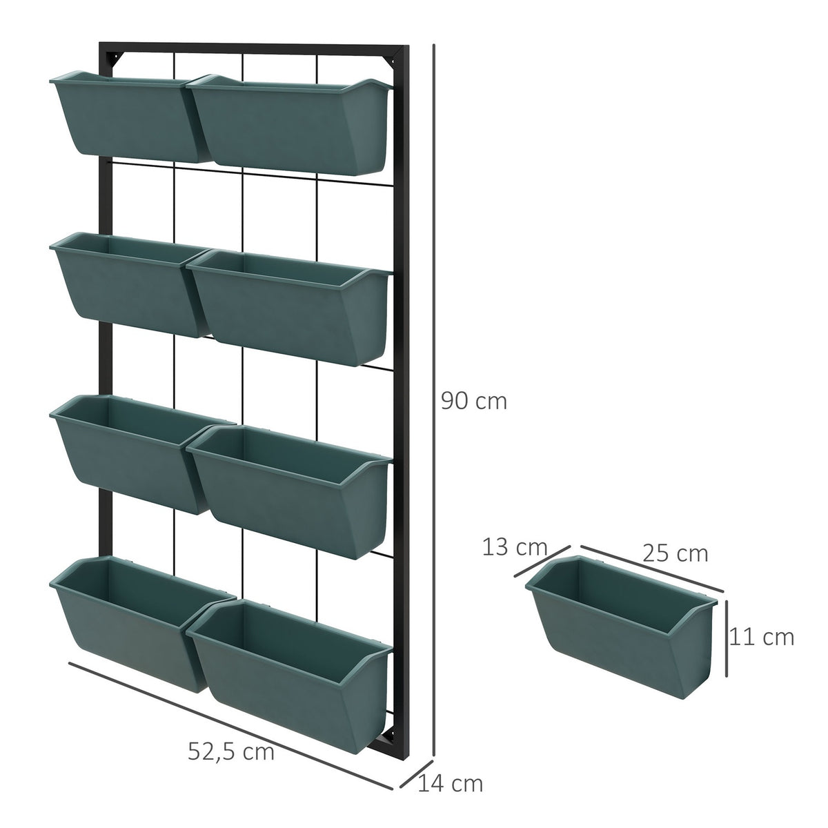 Flower Stand Plant Stand with 8 Pots Wall Mounted Plant Stairs Flower Shelf for Garden Dark Green 52.5 x 14 x 90 cm