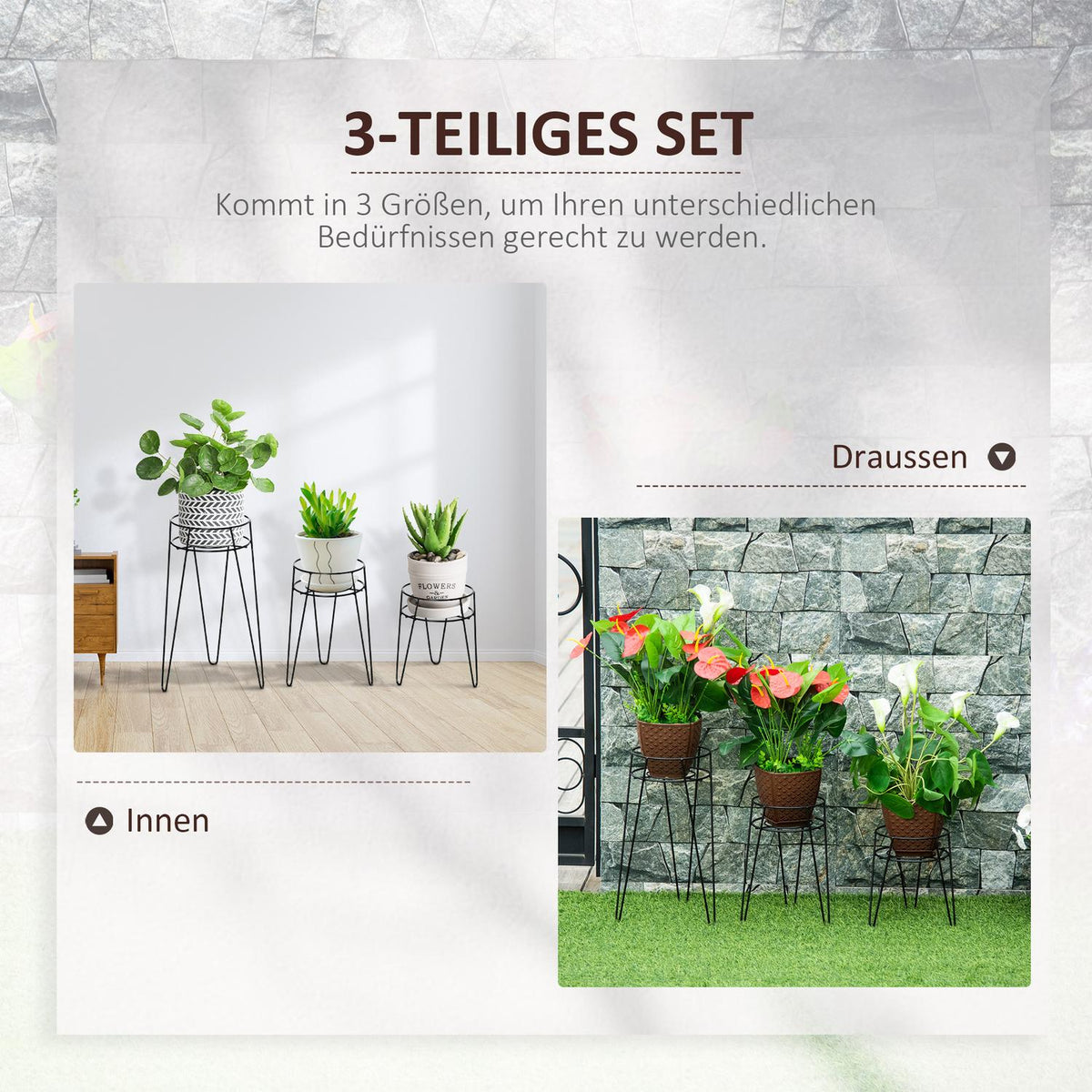 Flower Stand Set Of 3 Metal Plant Stand Set Flower Stool Flower Pot Holder Plant Stool For Flower Pot Up To Diameter 16 Cm Black