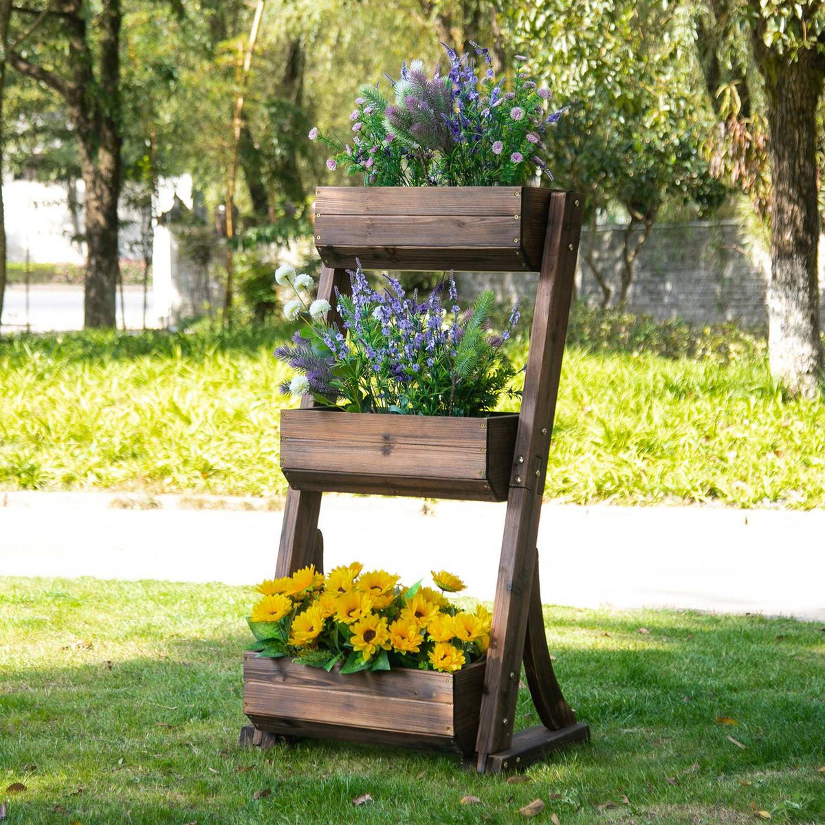 Flower Stand Wooden Plant Stand Flower Stairs Flower Shelf Plant Stairs Plant Shelf Brown 61 X 48 X 118 Cm