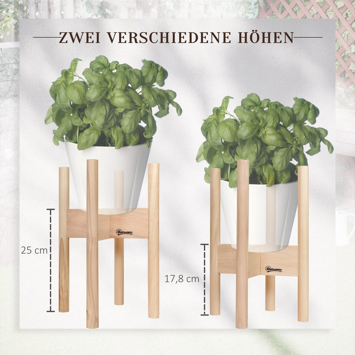 Flower Stands Set Of 2 Made Of Wood, Plant Stands With Different Heights, Flower Stools, Natural