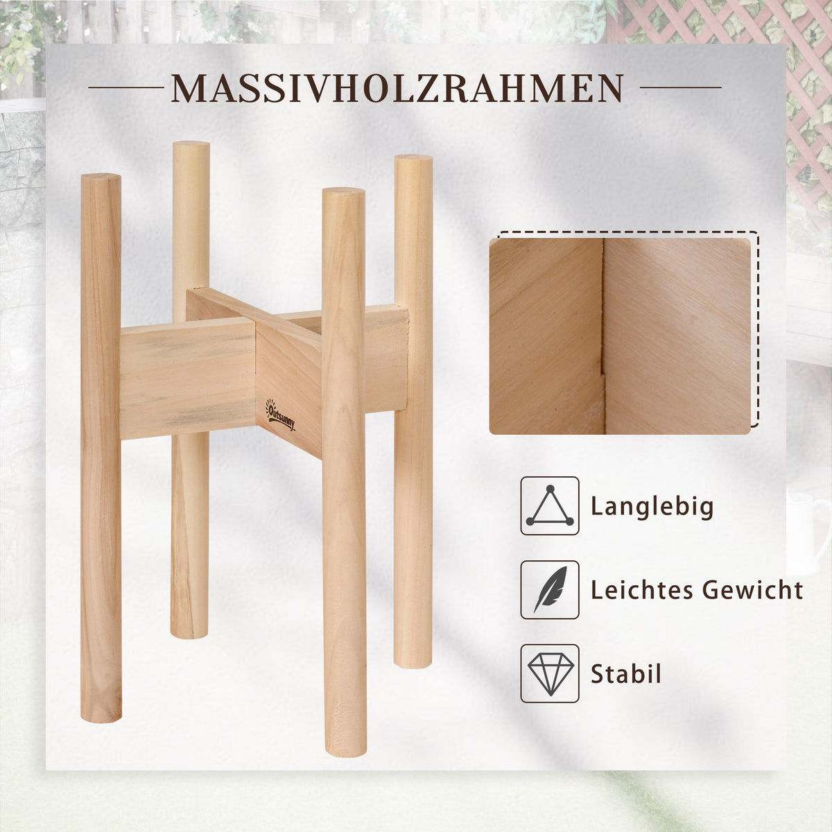 Flower Stands Set Of 2 Made Of Wood, Plant Stands With Different Heights, Flower Stools, Natural