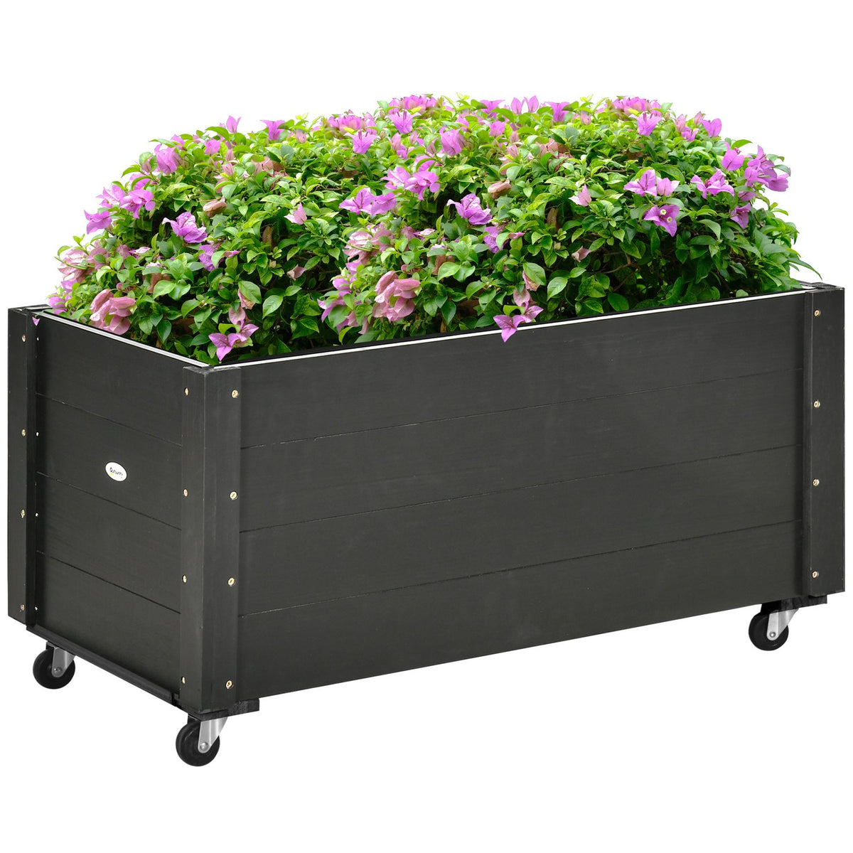 Flower box, raised bed with wheels, plant box, herb bed for garden, terrace and balcony, solid wood, black, 89 x 48 x 47 cm