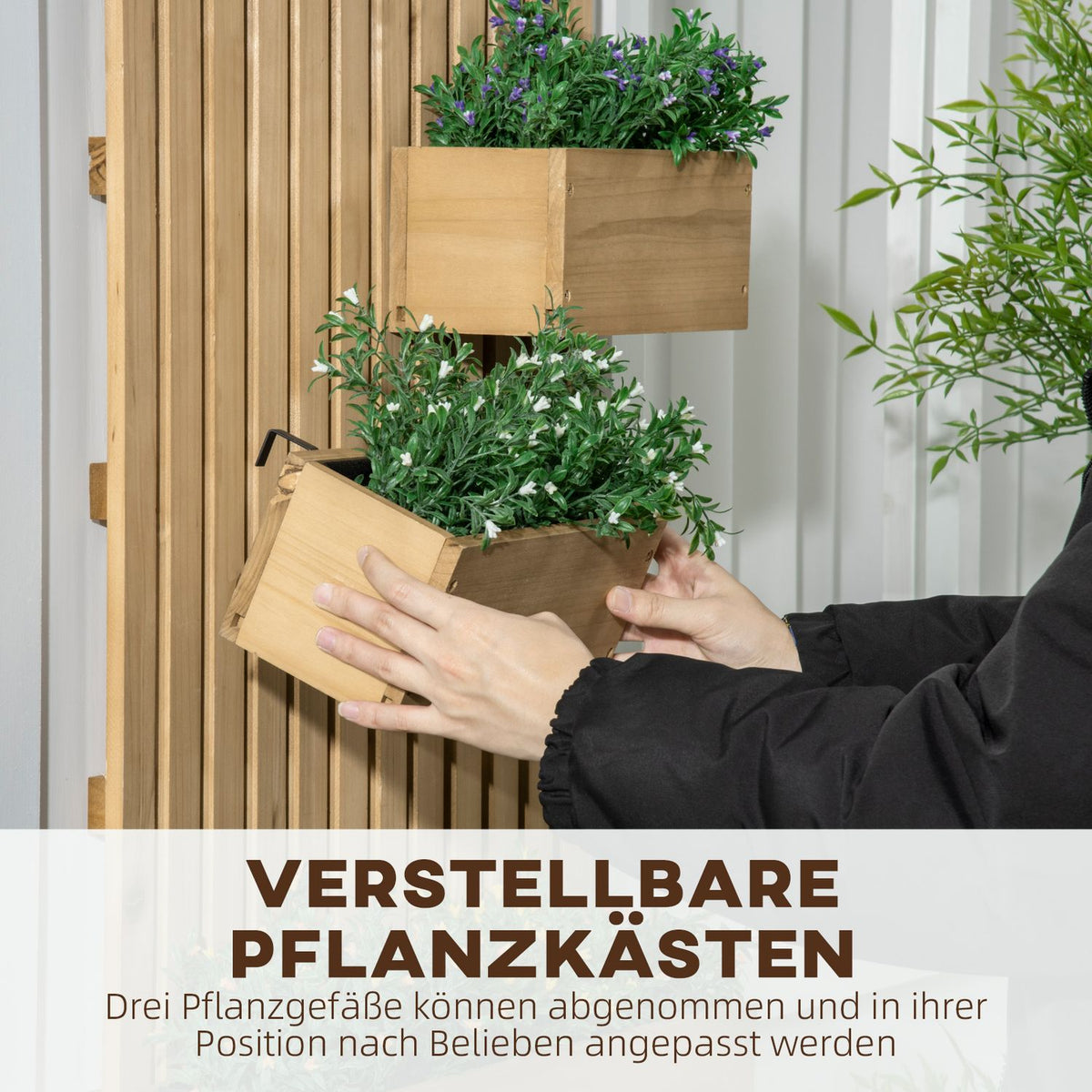 Flower box with trellis, movable raised bed made of solid wood, 60 x 16 x 80 cm, ideal for terraces and balconies, natural color |