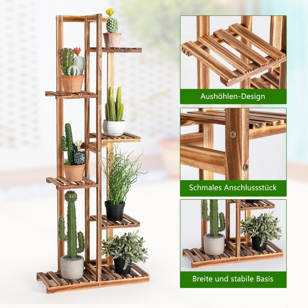 Flower shelf 6-tier wooden plant stand 50 x 21 x 124 cm brown