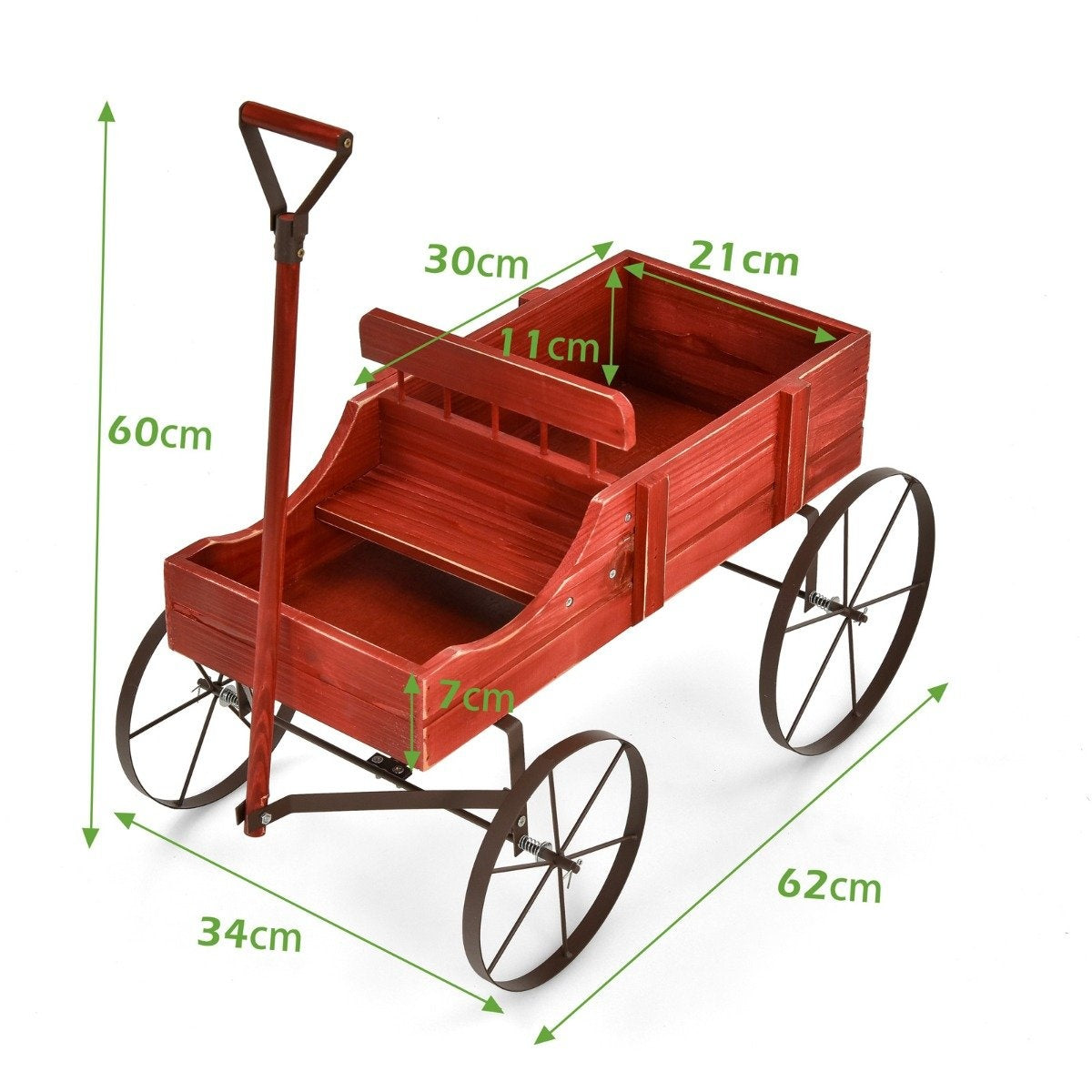 Flower stand wooden trolley plant trolley flower trolley with metal 62 x 34 x 60 cm red