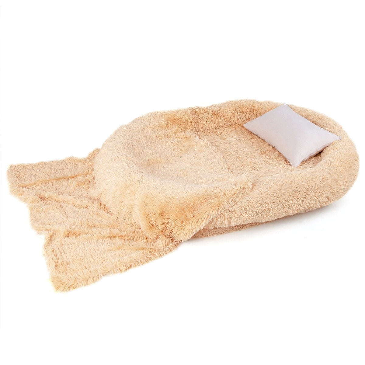 Fluffy dog bed for people & dogs with washable dog blanket 171 x 115 cm brown